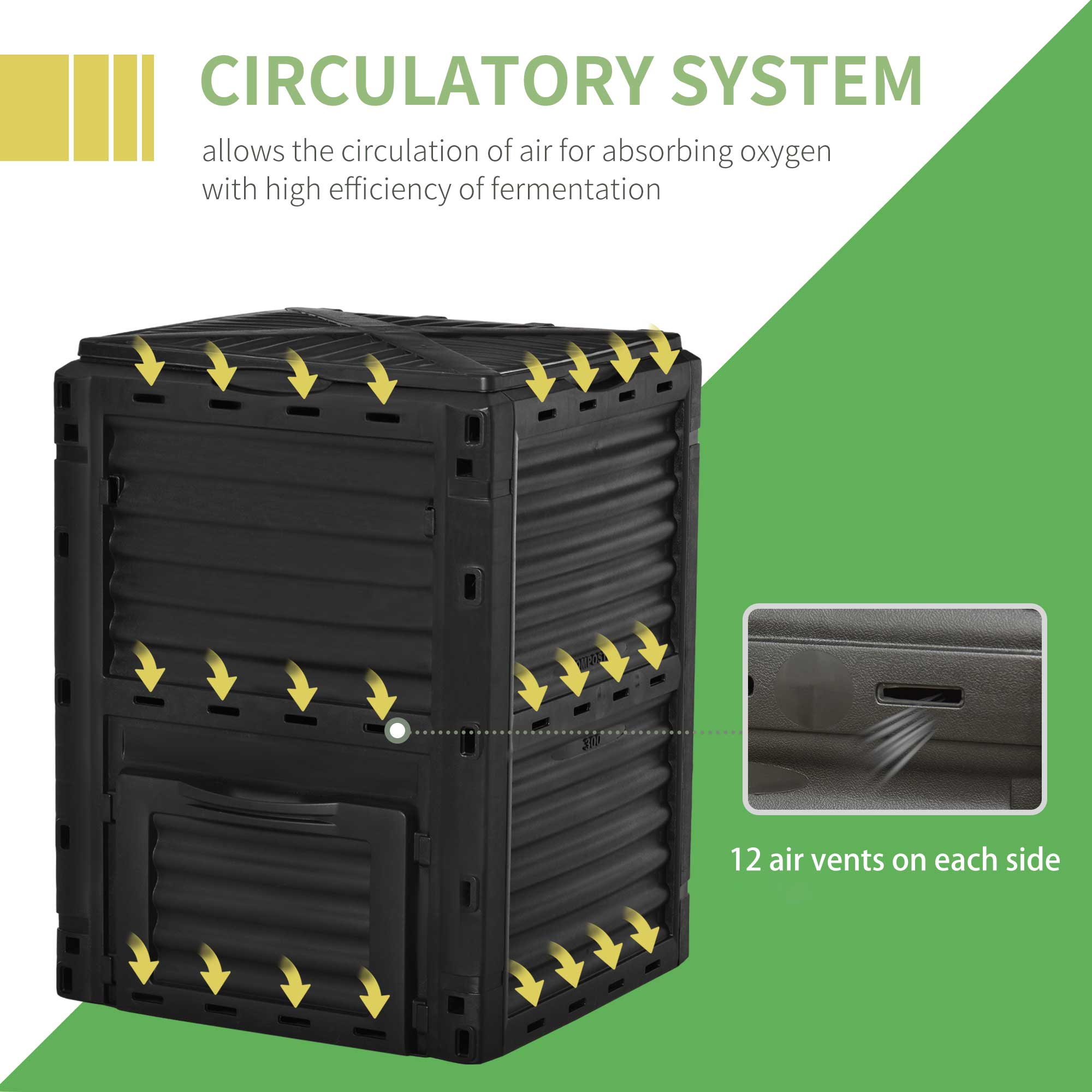 Garden Compost Bin 80 Gallon Outdoor Large Capacity Composter Fast Create Fertile Soil Aerating Box, Easy Assembly, Black - Black - Image 7