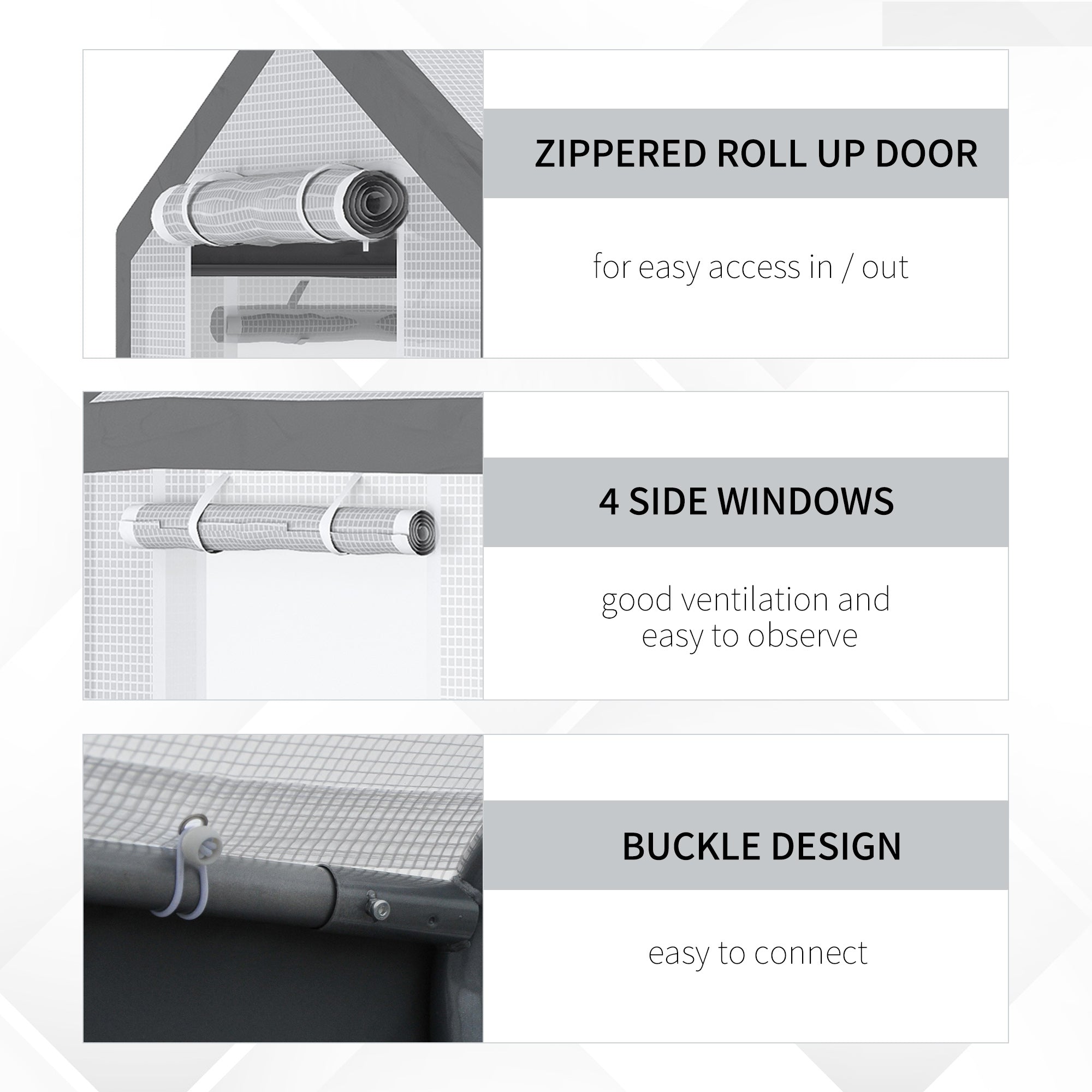 Outdoor Walk-In Tunnel Greenhouse with Roll-up Windows, Zippered Mesh Door, & Weather Cover, 8' x 6' x 7.4' - White - Image 5