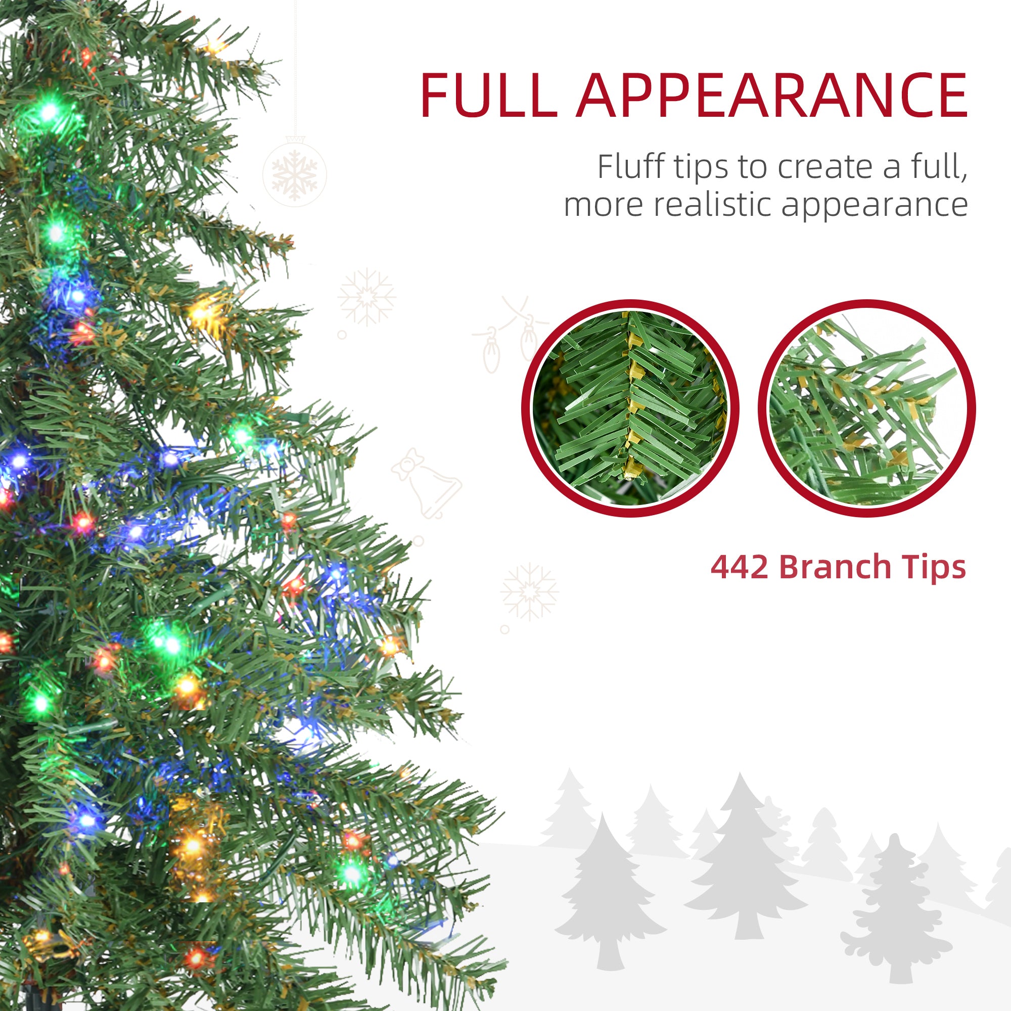 6' Artificial Christmas Trees, with Warm White or Colorful LED Lights, Pencil Shape, Steel Base