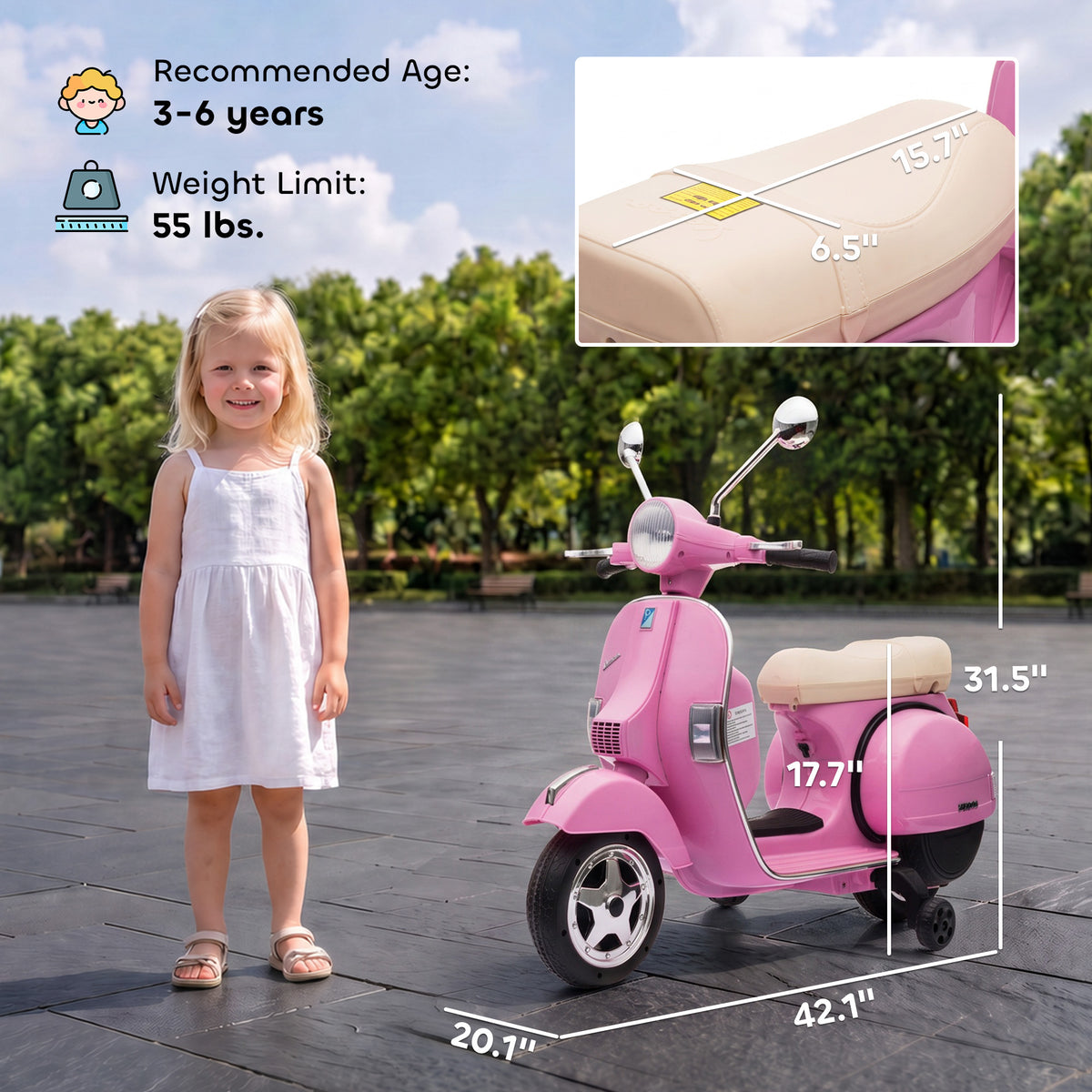 12V Kid Motorcycle, Electric Motorbike with Training Wheels, Rear Suspension, Steering Limitation for 3-6 Years, Pink
