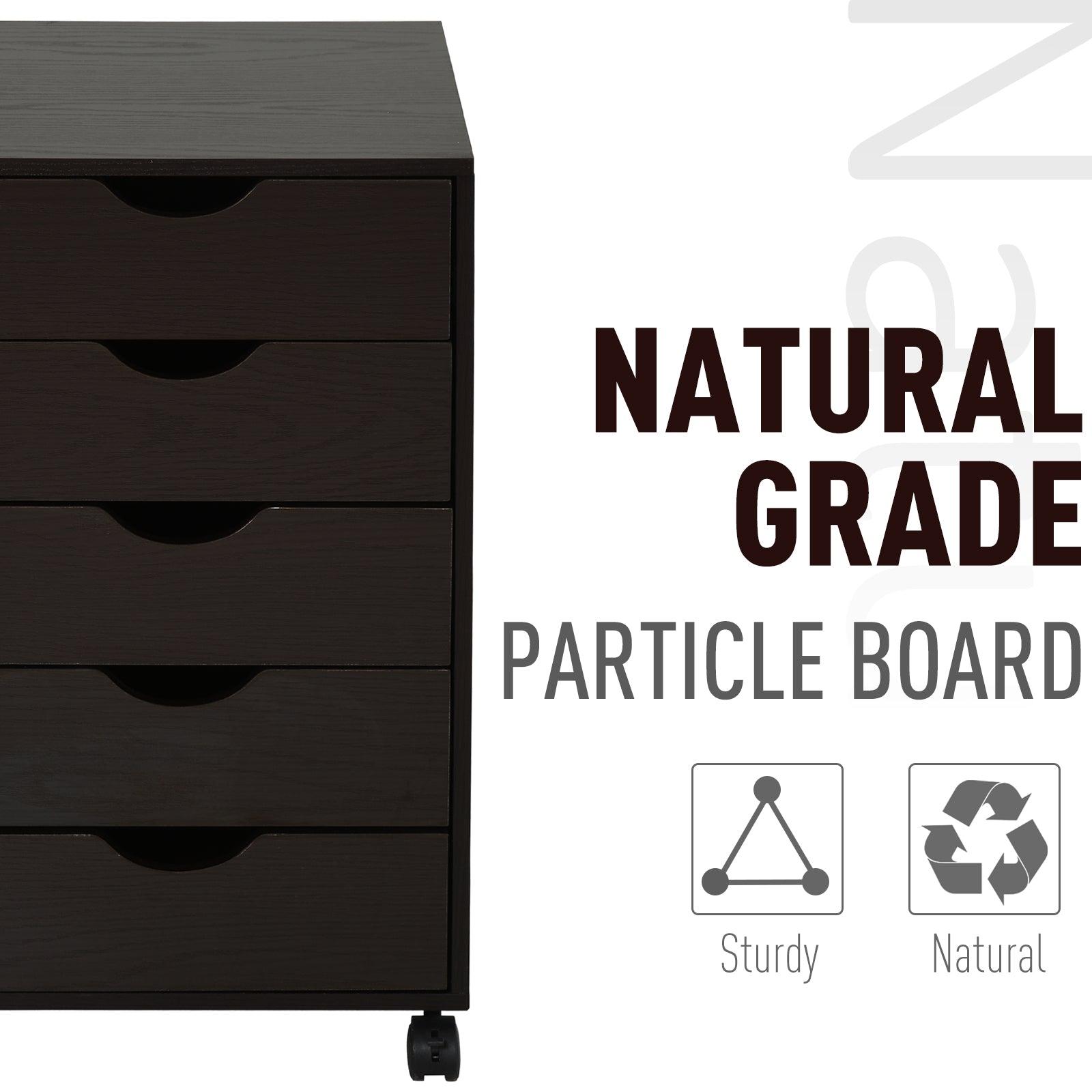 5 Drawer File Cabinet Storage Organizer Filing Cabinet with Nordic Minimalist Modern Style & Wheels, Brown
