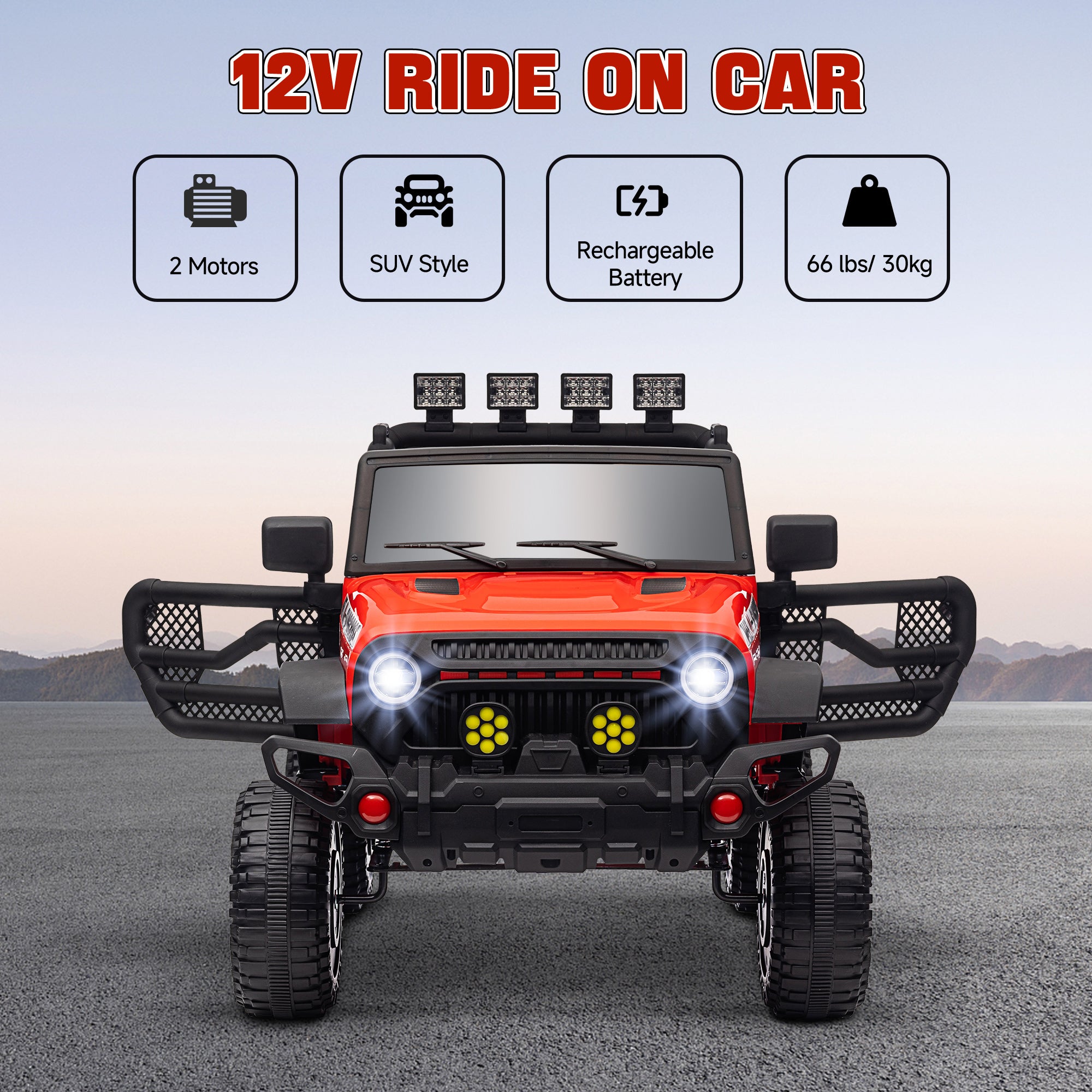 12V Battery Powered Ride on Car, Ride on Truck w/ Remote, 4 Suspension Wheels, Music Horn Lights, Red