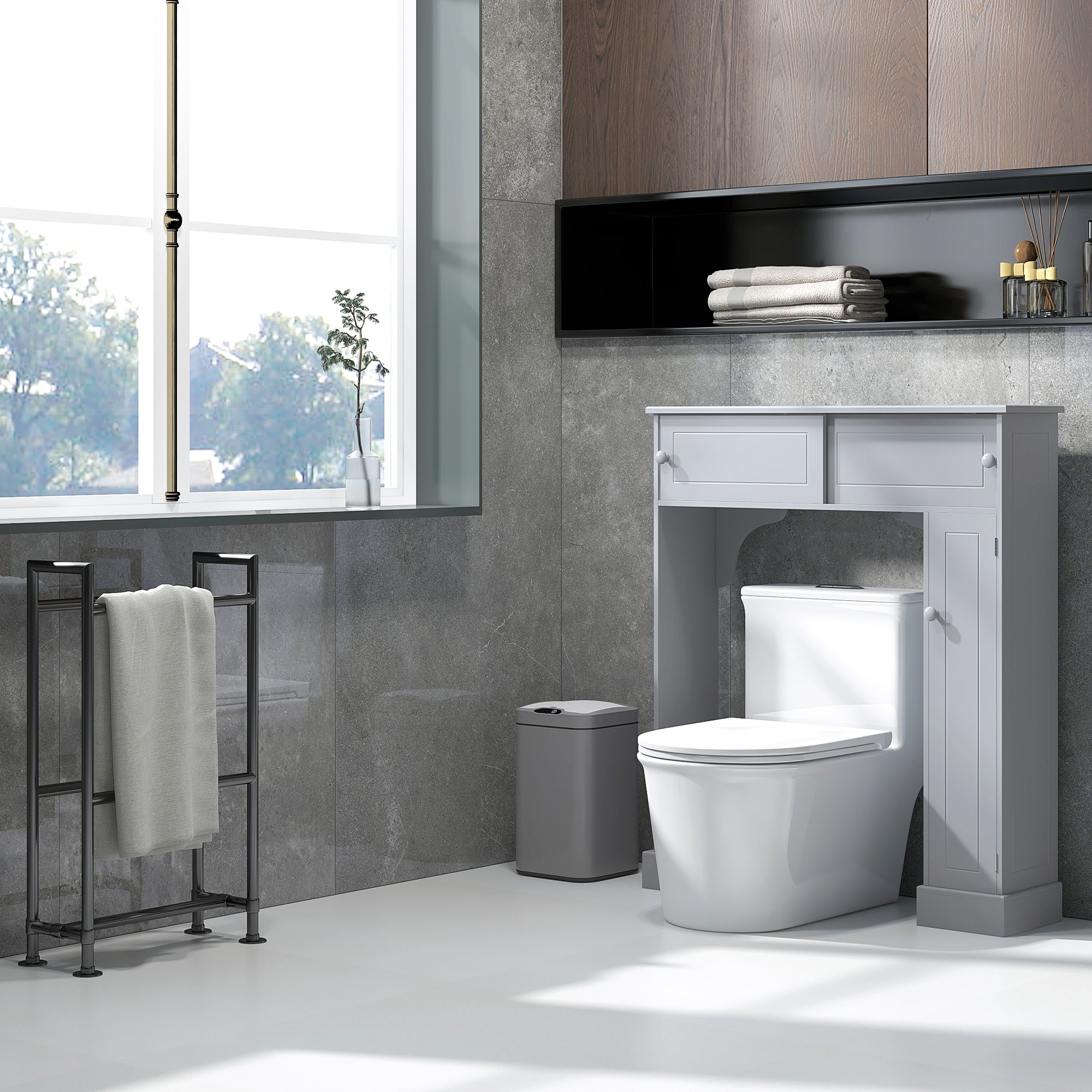 Over Toilet Bathroom Organizer, Freestanding Over the Toilet Storage Cabinet with Adjustable Shelves, Toilet Rack