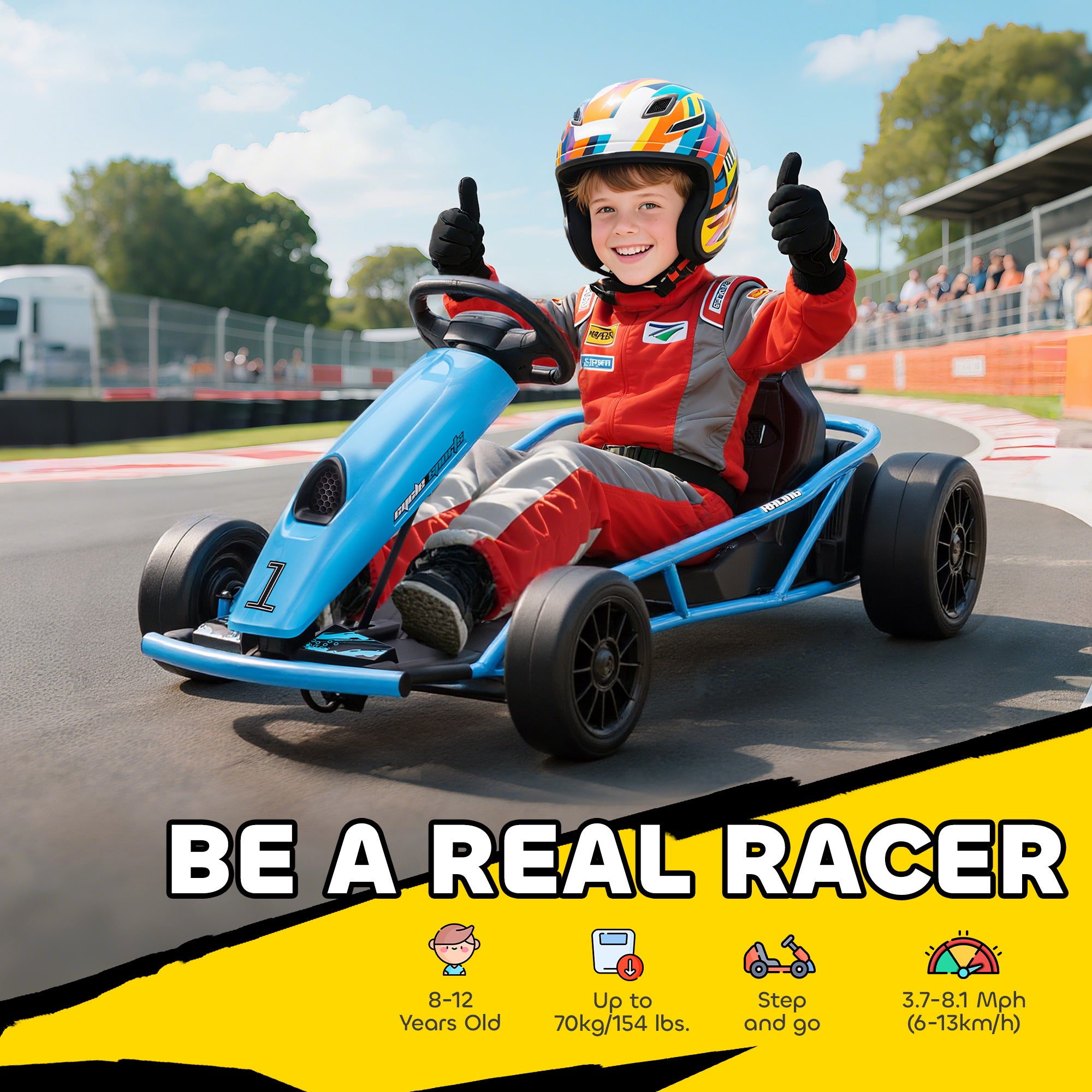 24V Electric Go Kart for Kids, Drift Ride-On Racing Go Kart with 2 Speeds, for Boys Girls Aged 8-12 Years Old, Blue