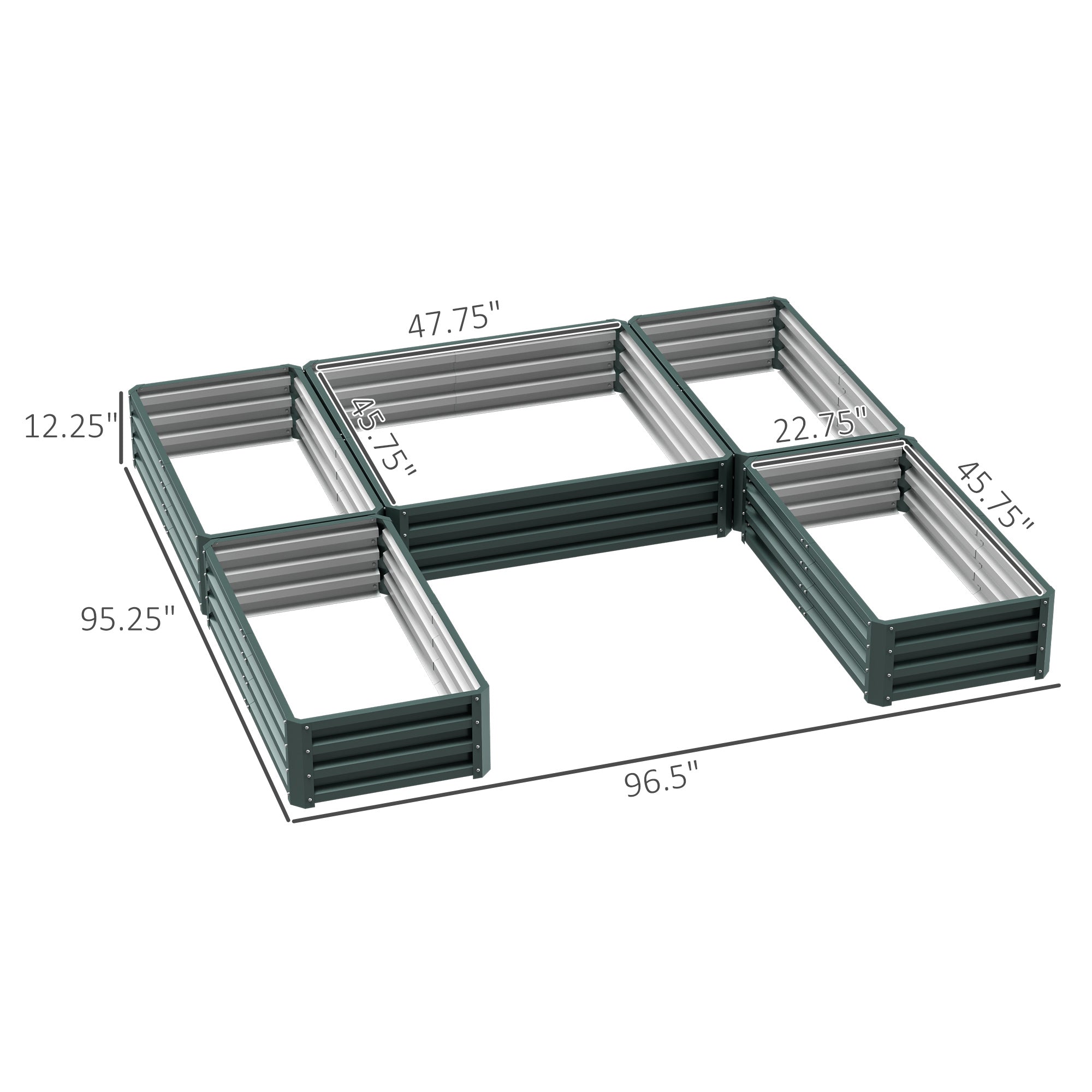 Steel Raised Garden Bed, Set of 5 Large Box Planters for Outdoor Plants Vegetables Flowers Herbs, 8x8x1ft, Green - Green - Image 3
