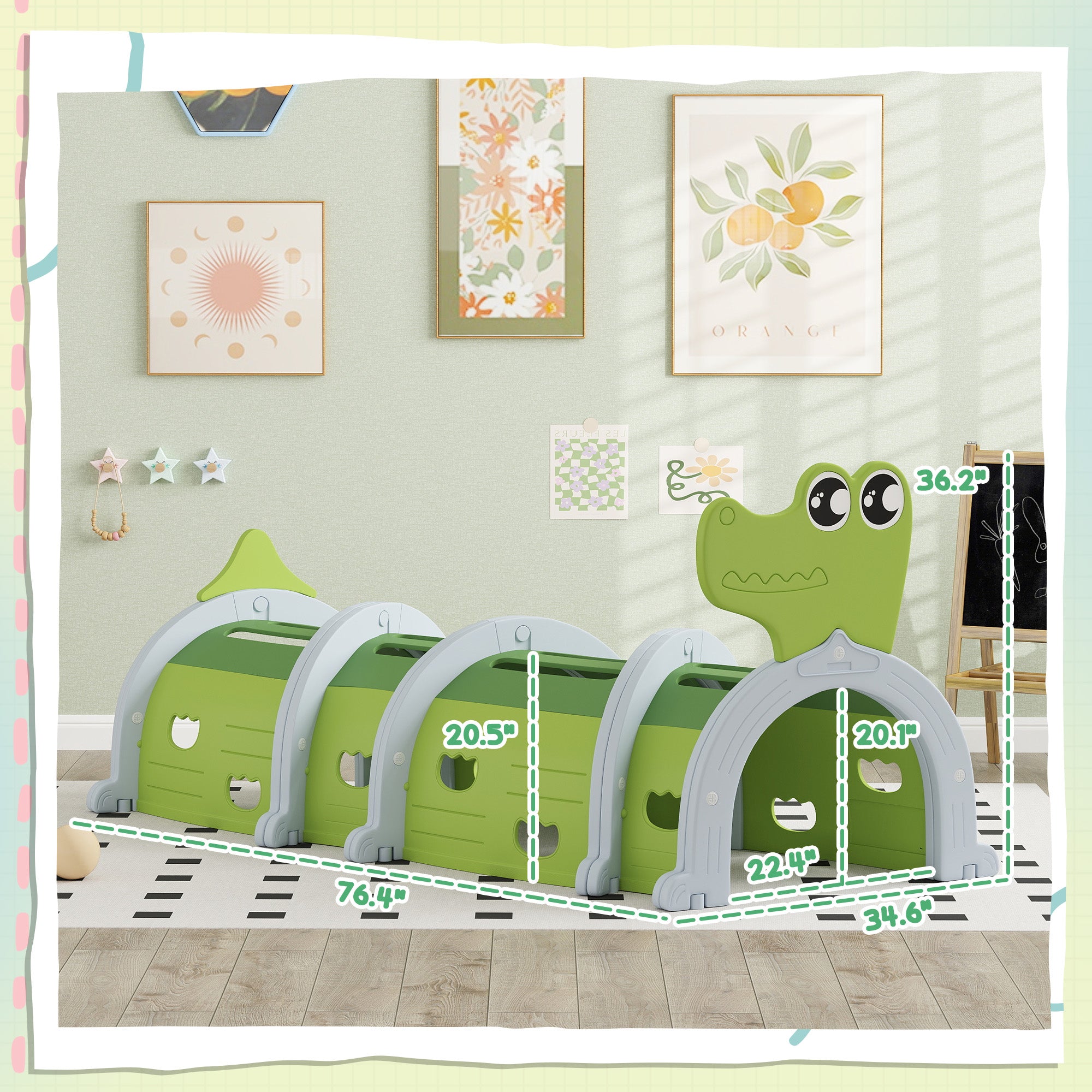 Crocodile Design Kids Play Tunnel for Kids to Crawl Through, 76" Long