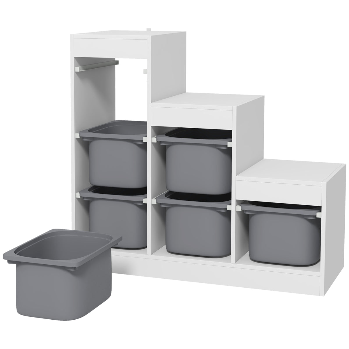 Qaba 3 Layers Kids Toy Storage Organizer with 6 Storage Bins, Kids Bookshelf for Ages 3-8 Years, Play Room, Bedroom, Gray