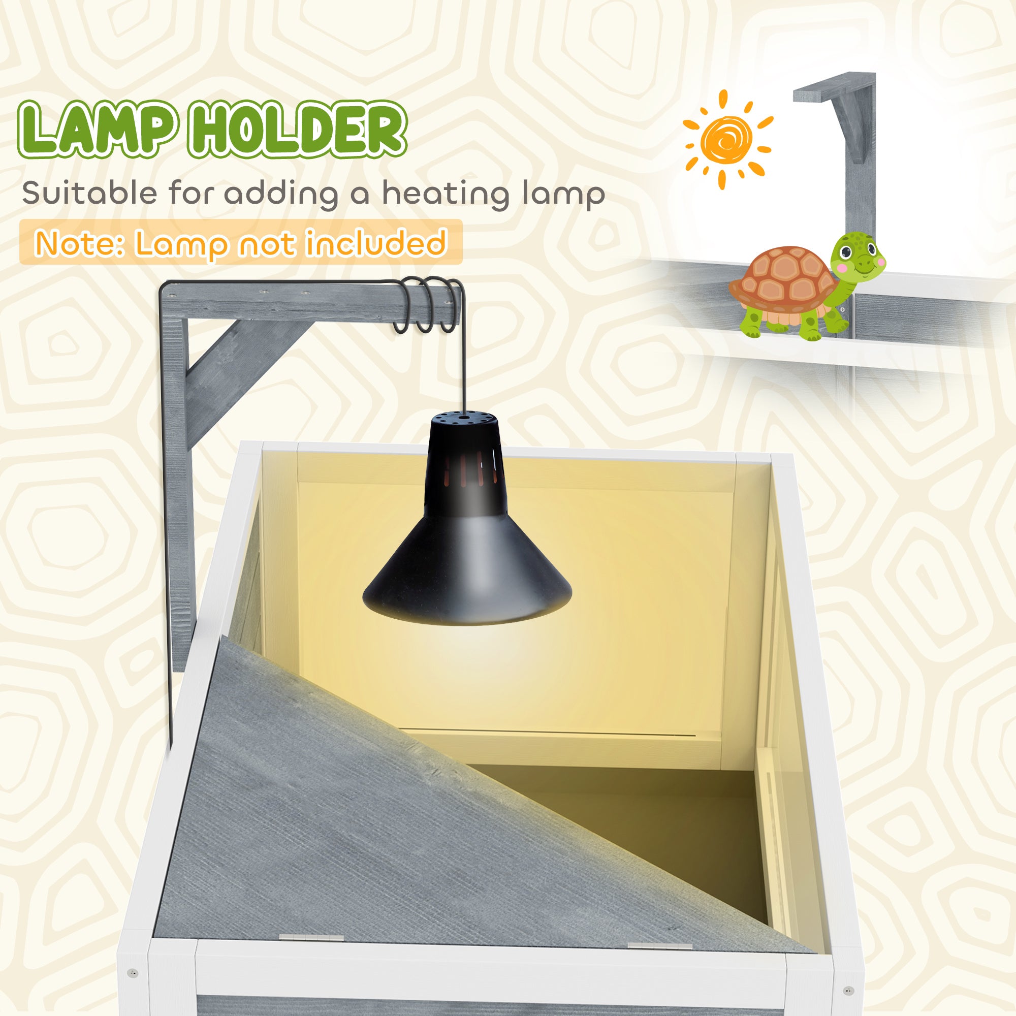 Wooden Tortoise Habitat with Storage Shelf, Tortoise Enclosure with Clear Windows, Openable Top, Lamp Holder, Gray - Gray - Image 7