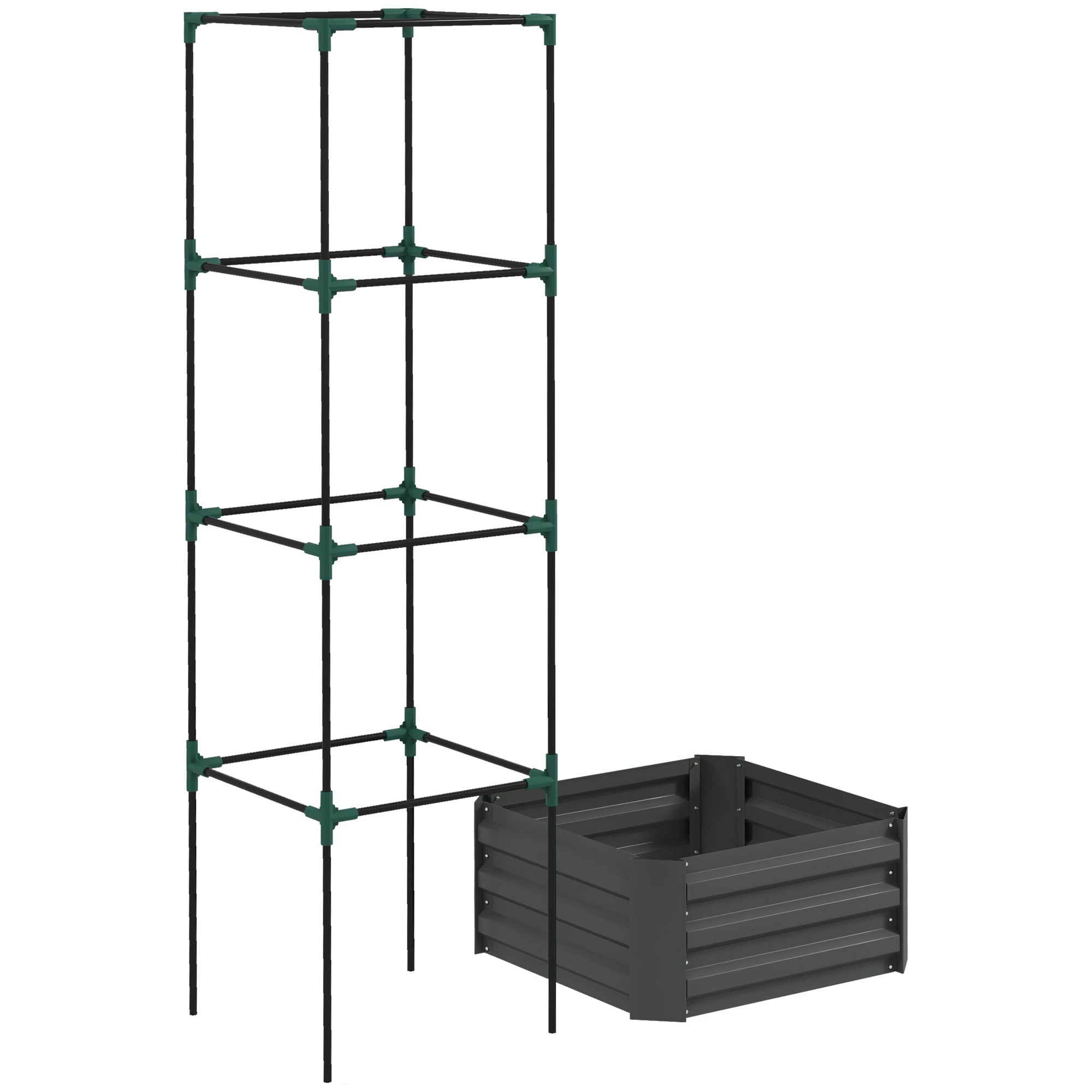 Galvanized Planter Box, 24" x 24" x 73.5" Raised Garden Bed with Tomato Cage for Climbing Vines, Dark Gray - Dark Gray - Image 8
