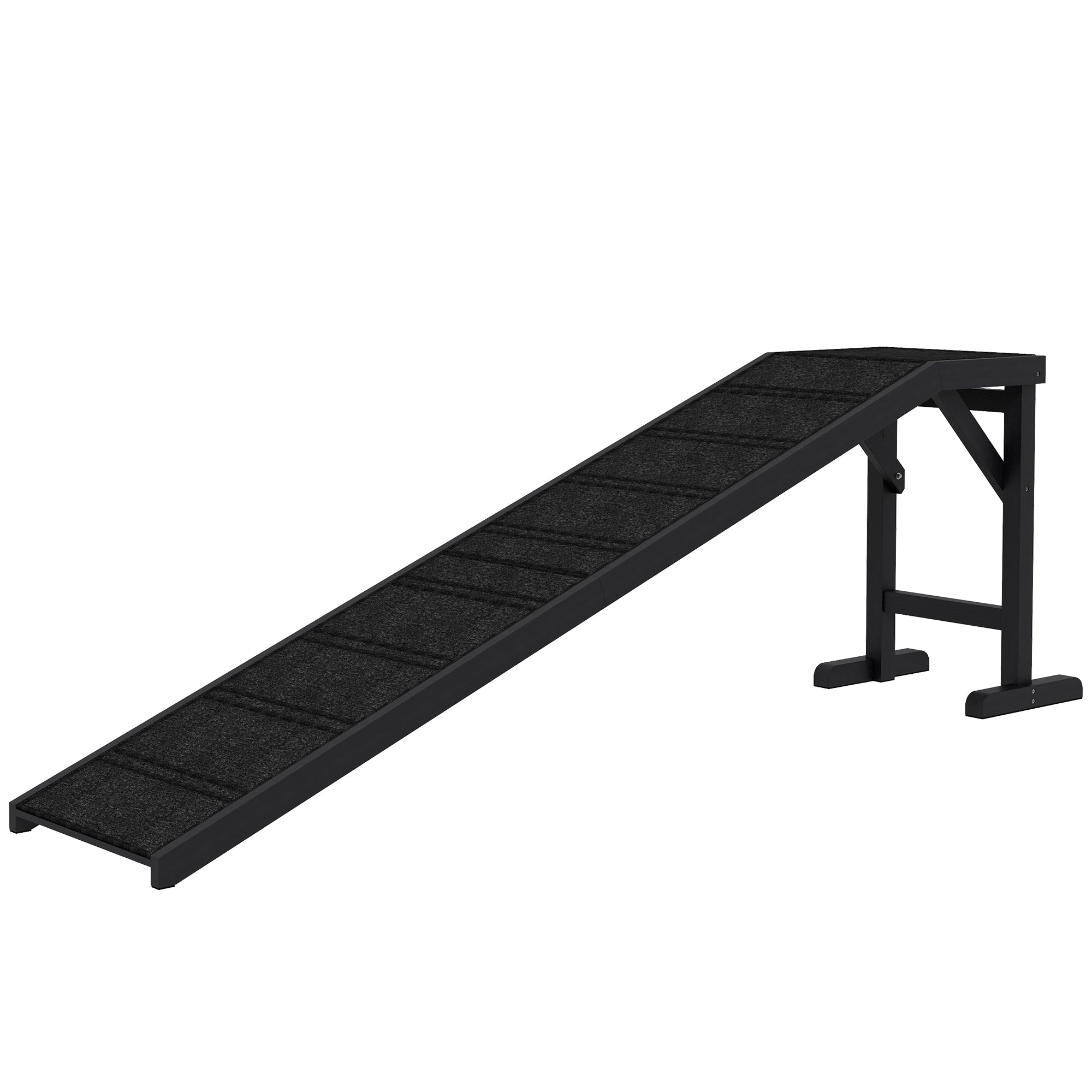 Dog Ramp w/ Non-Slip Carpet and Top Platform, 74" x 16" x 25", Black - Black