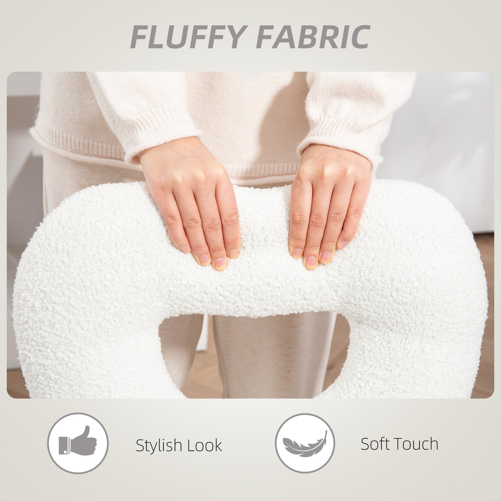 Armless Computer Desk Chair, Office Task Chair, Teddy Fleece Heart Makeup Vanity Chair with Swivel Wheels, White