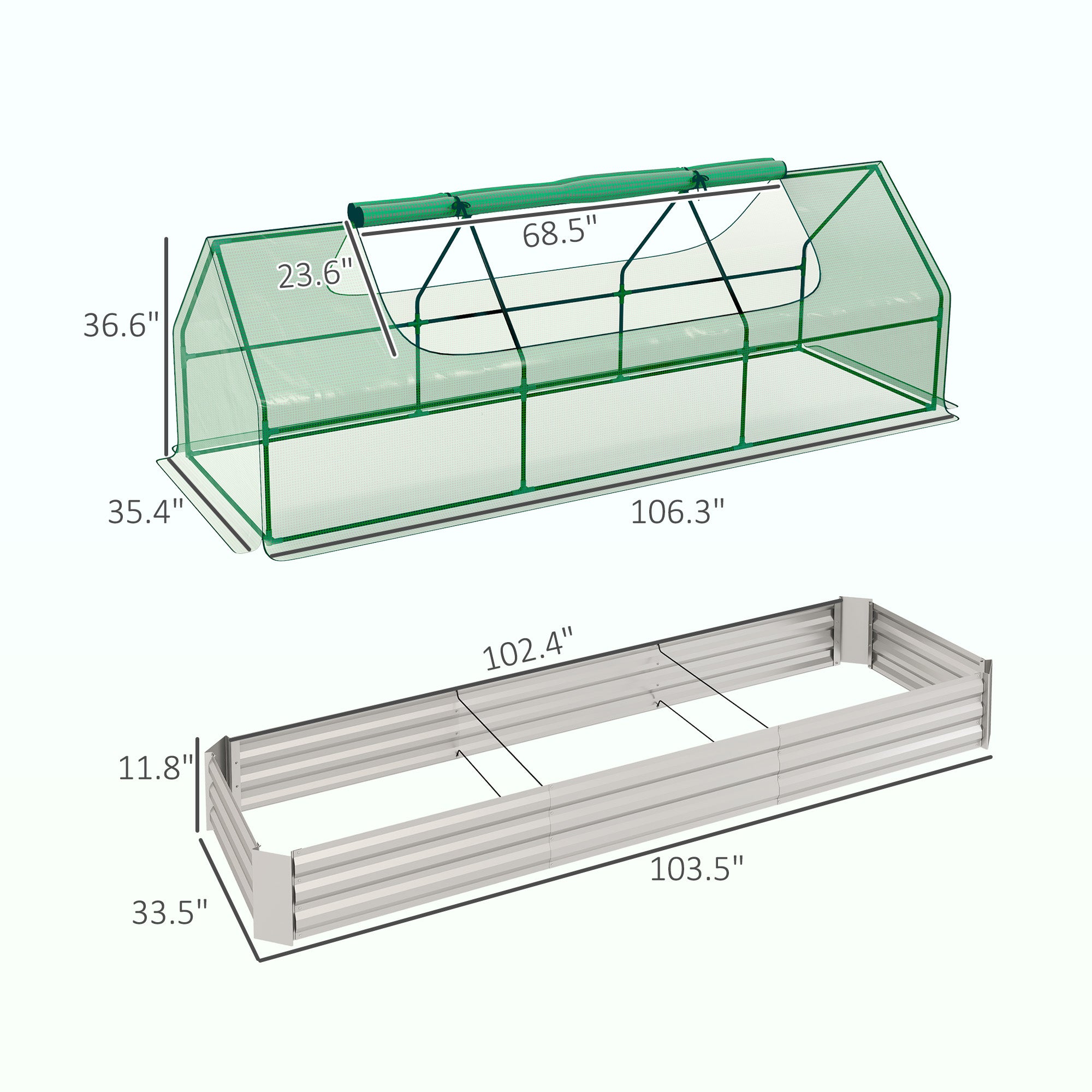 8.6 x 3 x 1ft Raised Garden Bed with Mini Greenhouse, Galvanized Raised Garden Bed with Cover for Herbs and Vegetables, Small Greenhouse for Patio Garden Balcony, Green and Silver - Green - Image 3