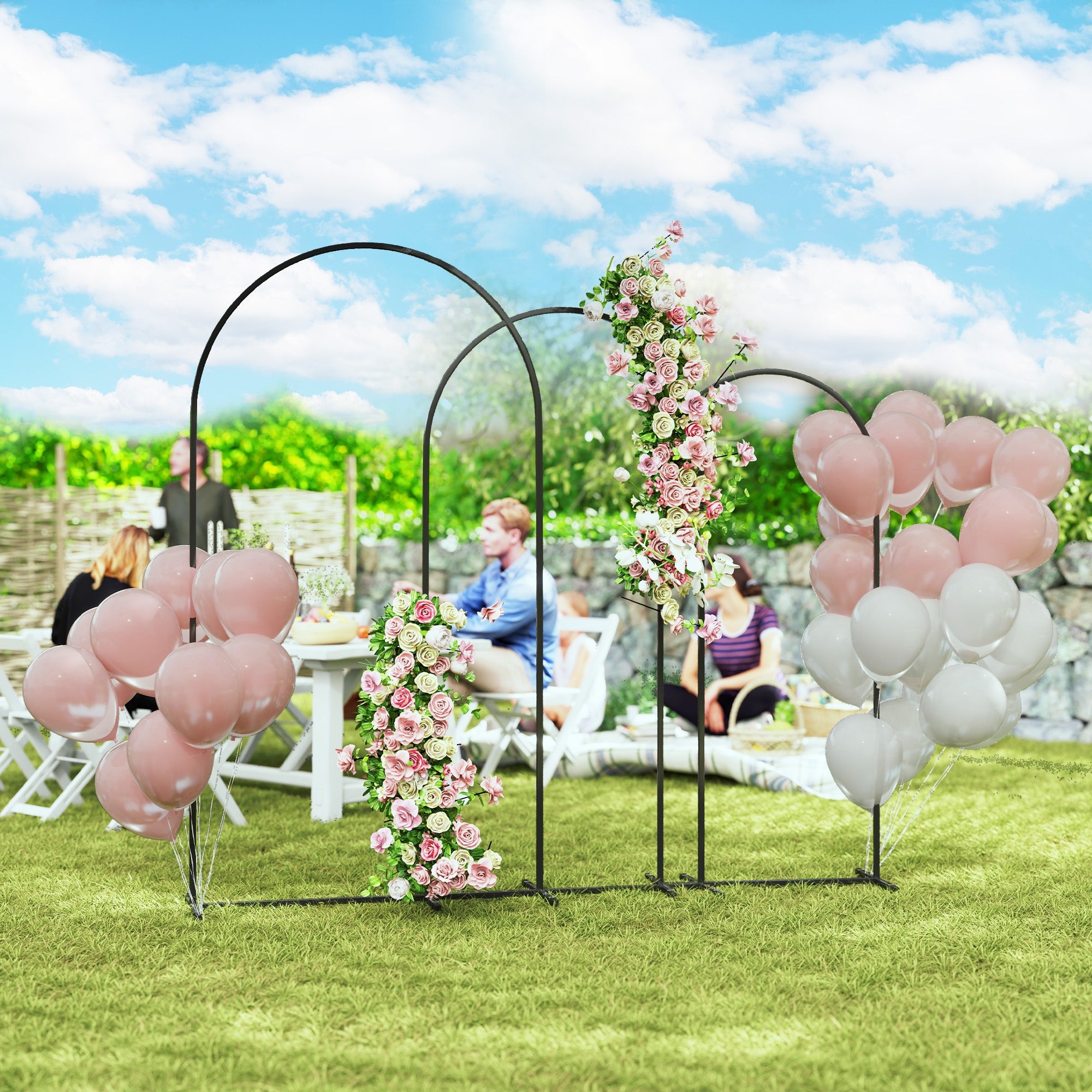 Metal Arch Backdrop Stand Set of 3, 7/6.5/6 ft Wedding Arch Frame, Balloon Backdrop Arch Stand Set for Birthday Party, Bridal Shower, Graduation, Ceremony, Banquet Decorations, Black - Black - Image 2