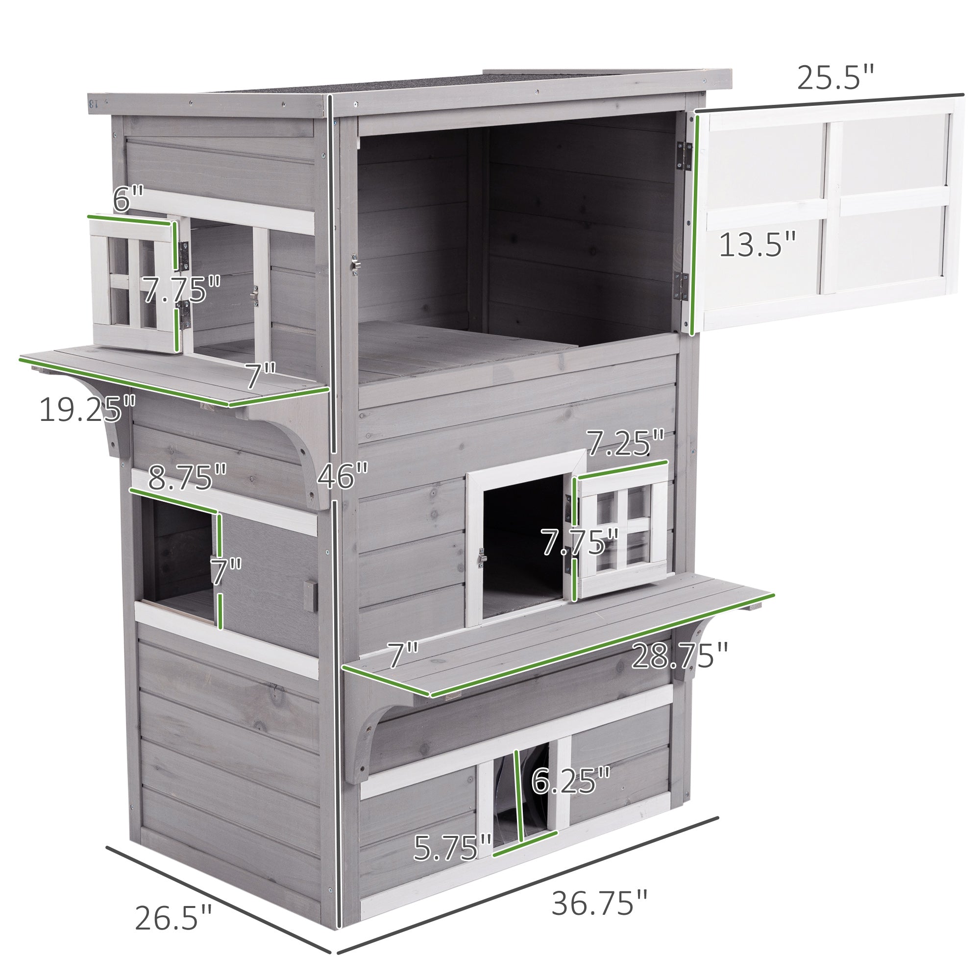 Outdoor Cat House, 3-Tier Kitty Shelter with 5 Escape Doors, Weather Resistant, Gray & White - Gray - Image 3