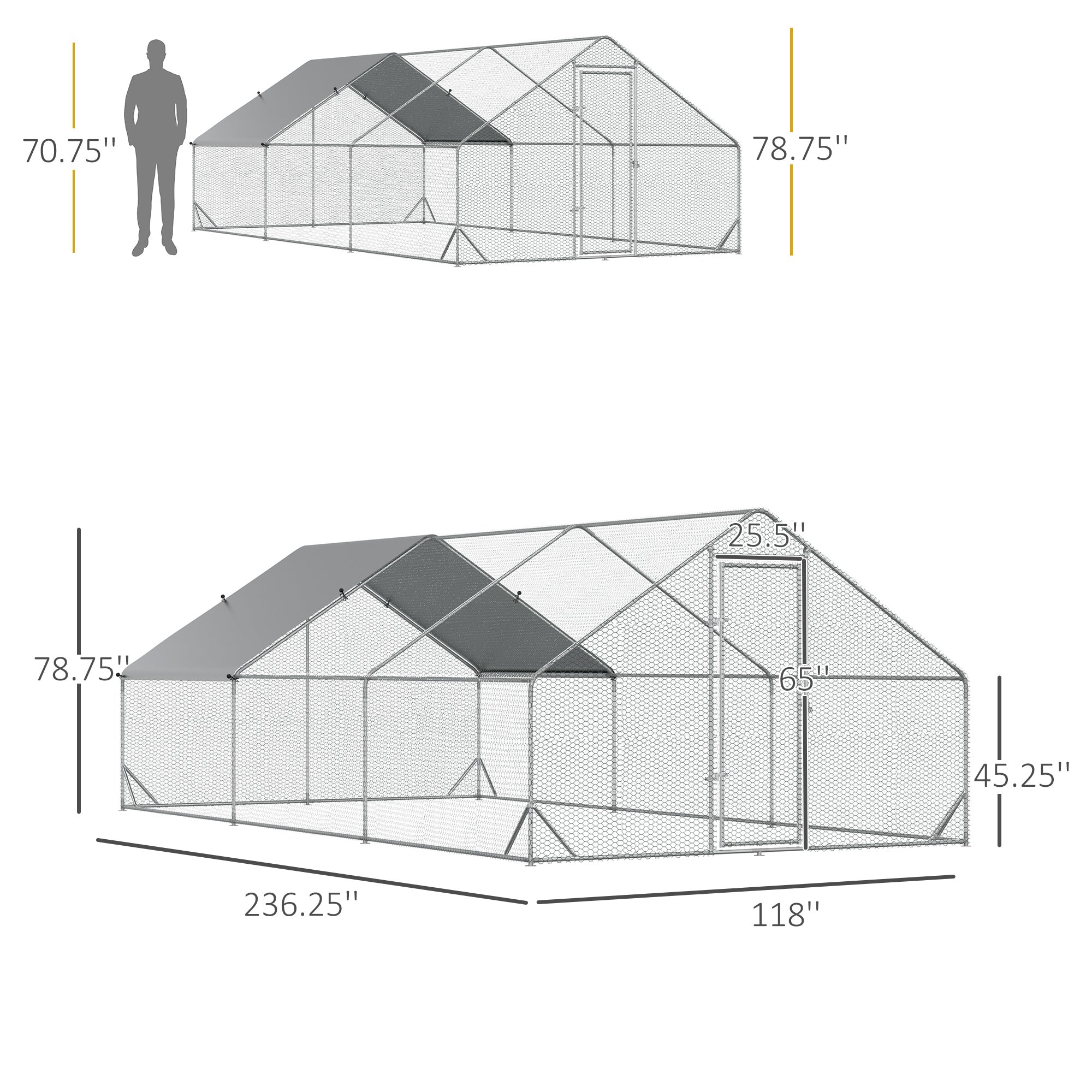 10' x 20' x 6.5' Chicken Coop Cage, Outdoor Hen House w/Cover & Lockable Door - Silver - Image 3