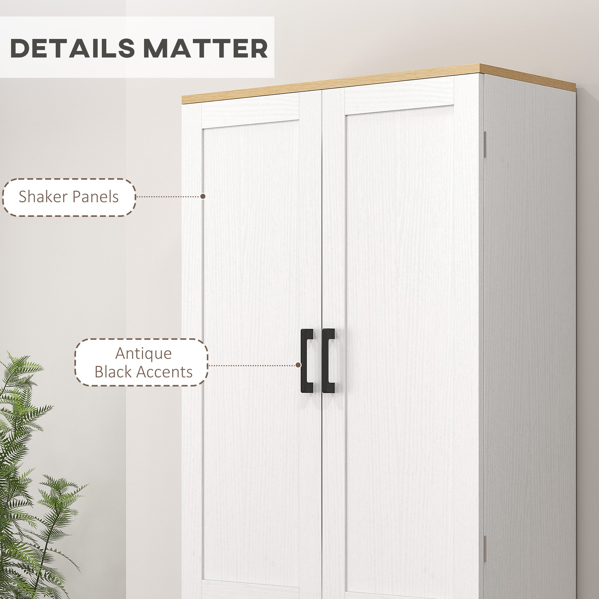 Freestanding Kitchen Pantry, 4-Door Kitchen Pantry Cabinet with Adjustable Shelves and Doors, Distressed White