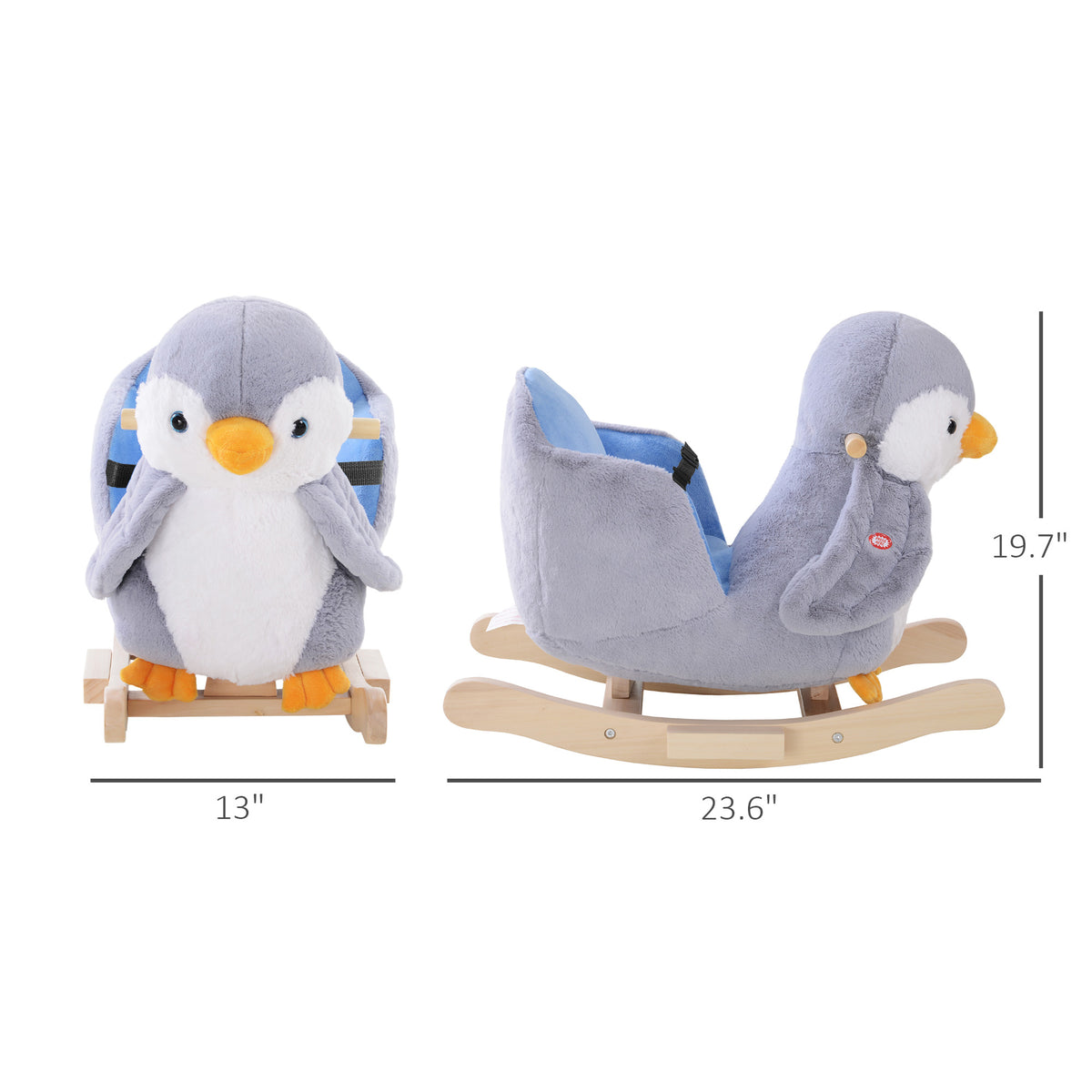 Baby Rocking Horse Gray Penguin, Kid Ride On Toy for 18 Months+, with Music, Seat Belt, for Boys and Girls Gift, Gray