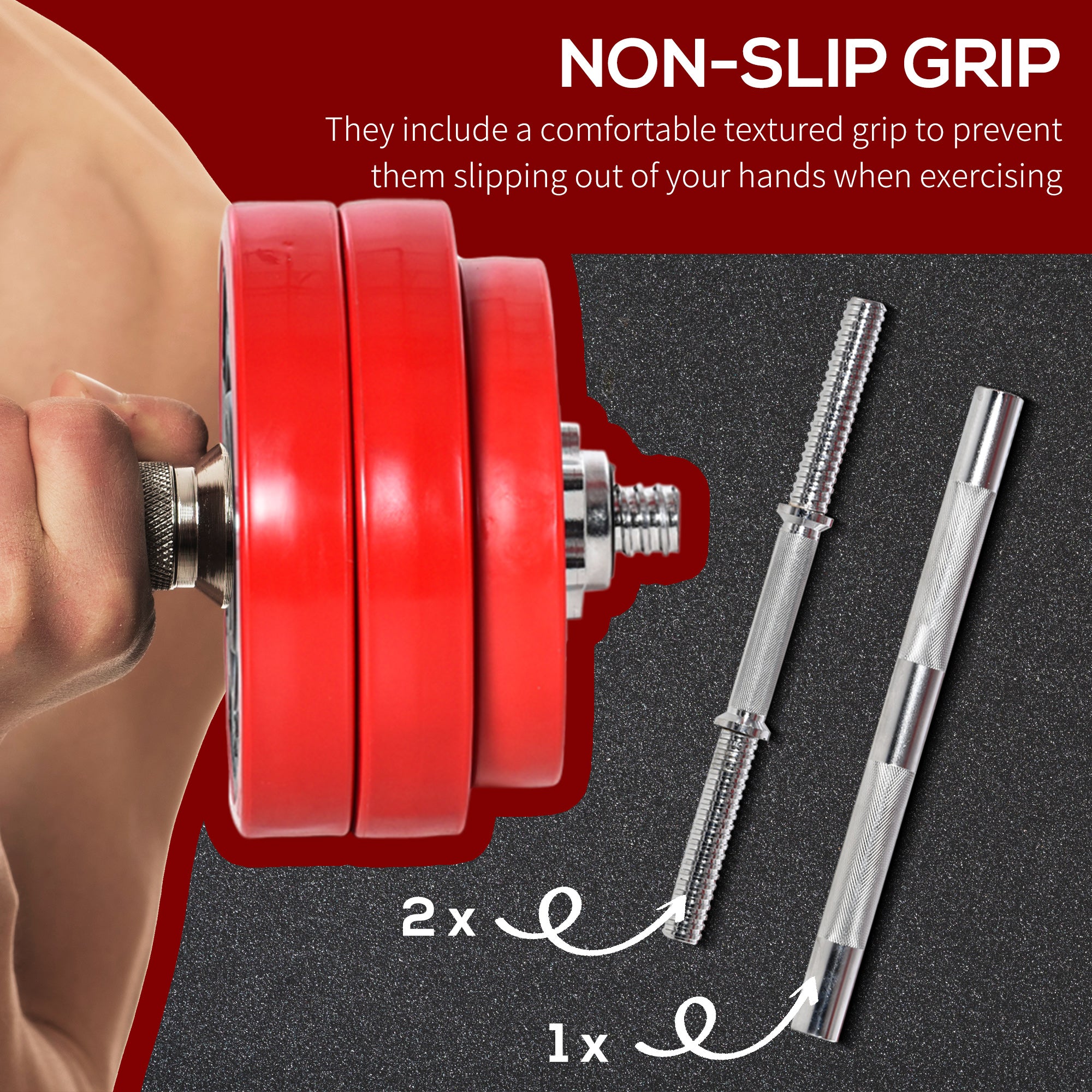 Adjustable Dumbbell Set, 66lbs Convertible to Barbell Weight Set for Home Gym Women and Men Weight Lifting Training, Red