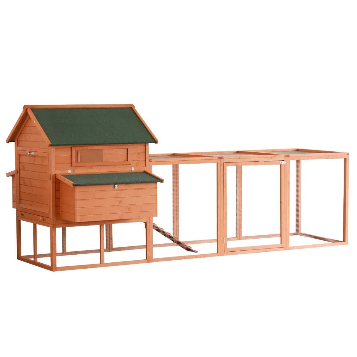 136.5" Chicken Coop Wooden Large Chicken House Deluxe Rabbit Hutch Lockable Poultry Hen Cage Backyard with Nesting Box and Run - Natural Wood 5