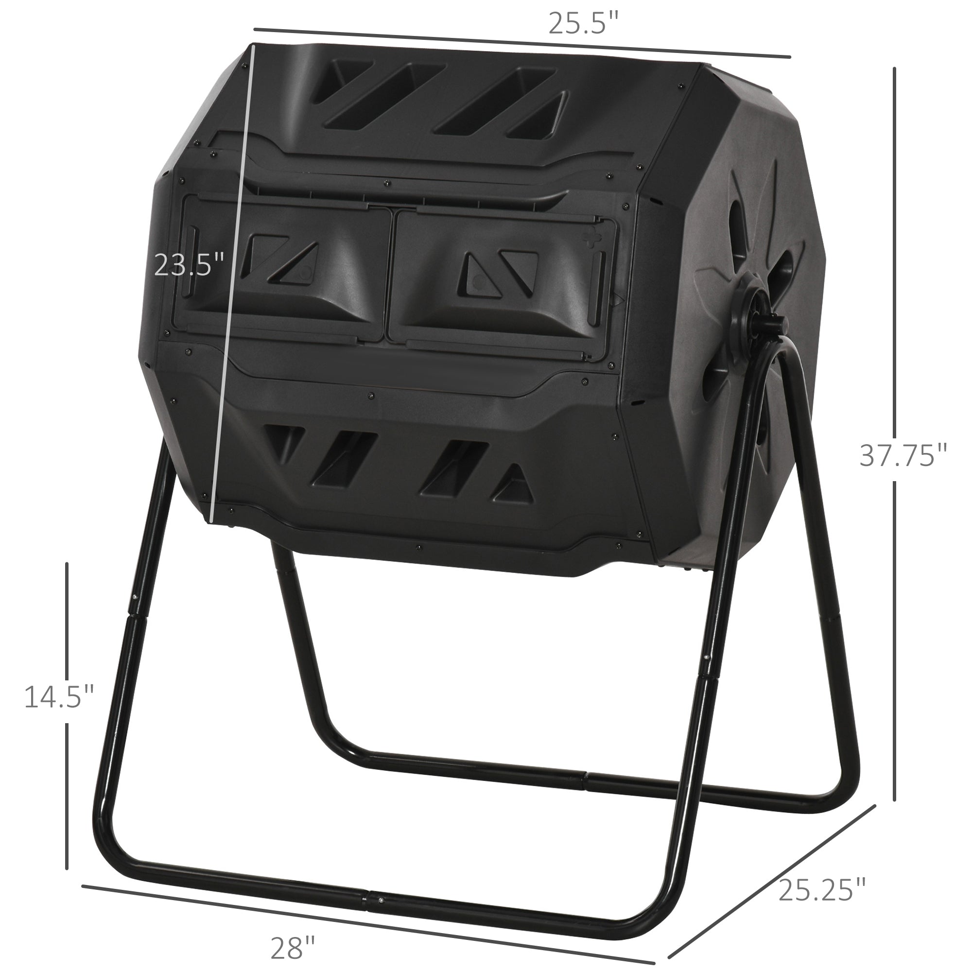 Tumbling Compost Bin Outdoor 360° Dual Chamber Rotating Composter 43 Gallon, Black - Black - Image 3