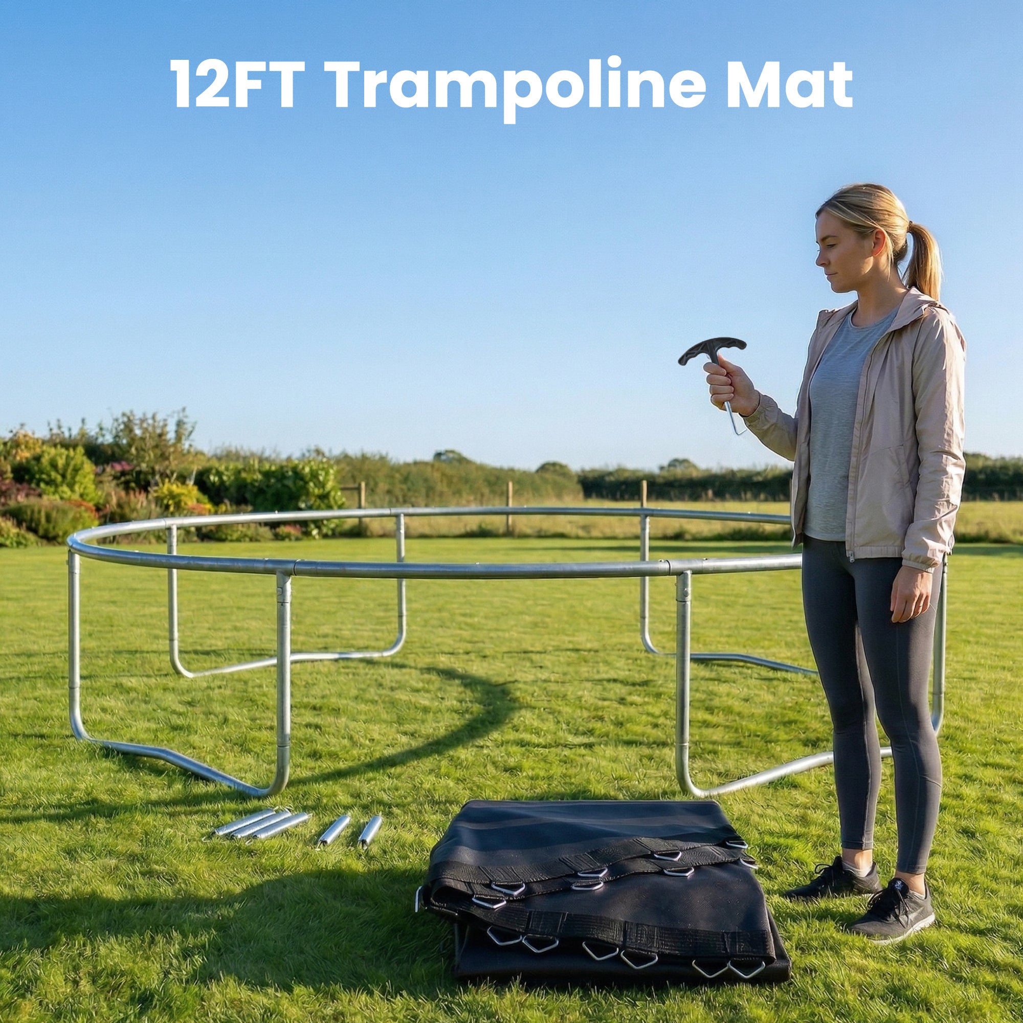 Trampoline Replacement Mat, Fits 12' Trampoline w/ 72 V-Hooks & 5.5" Springs (Spring & Frame not Included), Black