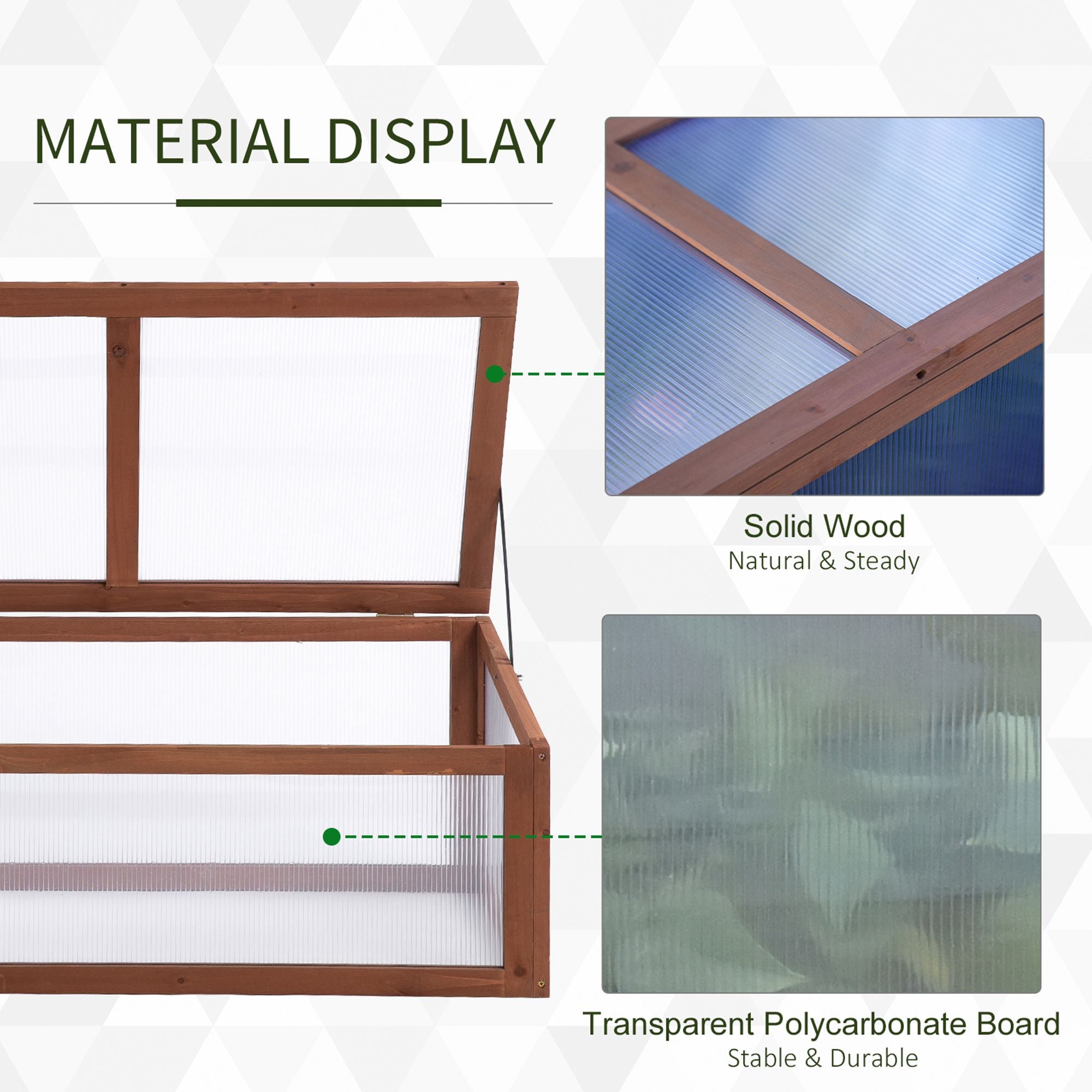 Wooden Cold Frame Greenhouse, Mini Greenhouse with Polycarbonate Board and Solid Wood Frame, Green House Cold Frame, Indoor Outdoor Terrarium Planter Box, 39" x 26" x 16", Natural - Brown - Image 5