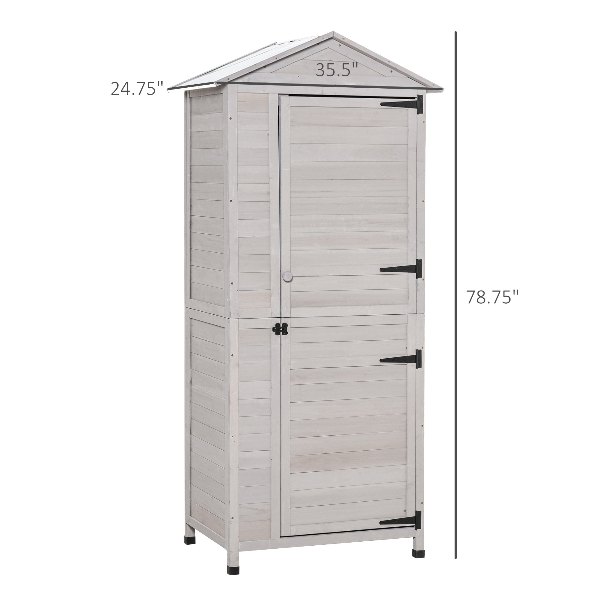 Wooden Garden Cabinet 4-Tier Storage Shed Lockable Organizer w/ Foot Pad Handle - Light Grey - Image 3