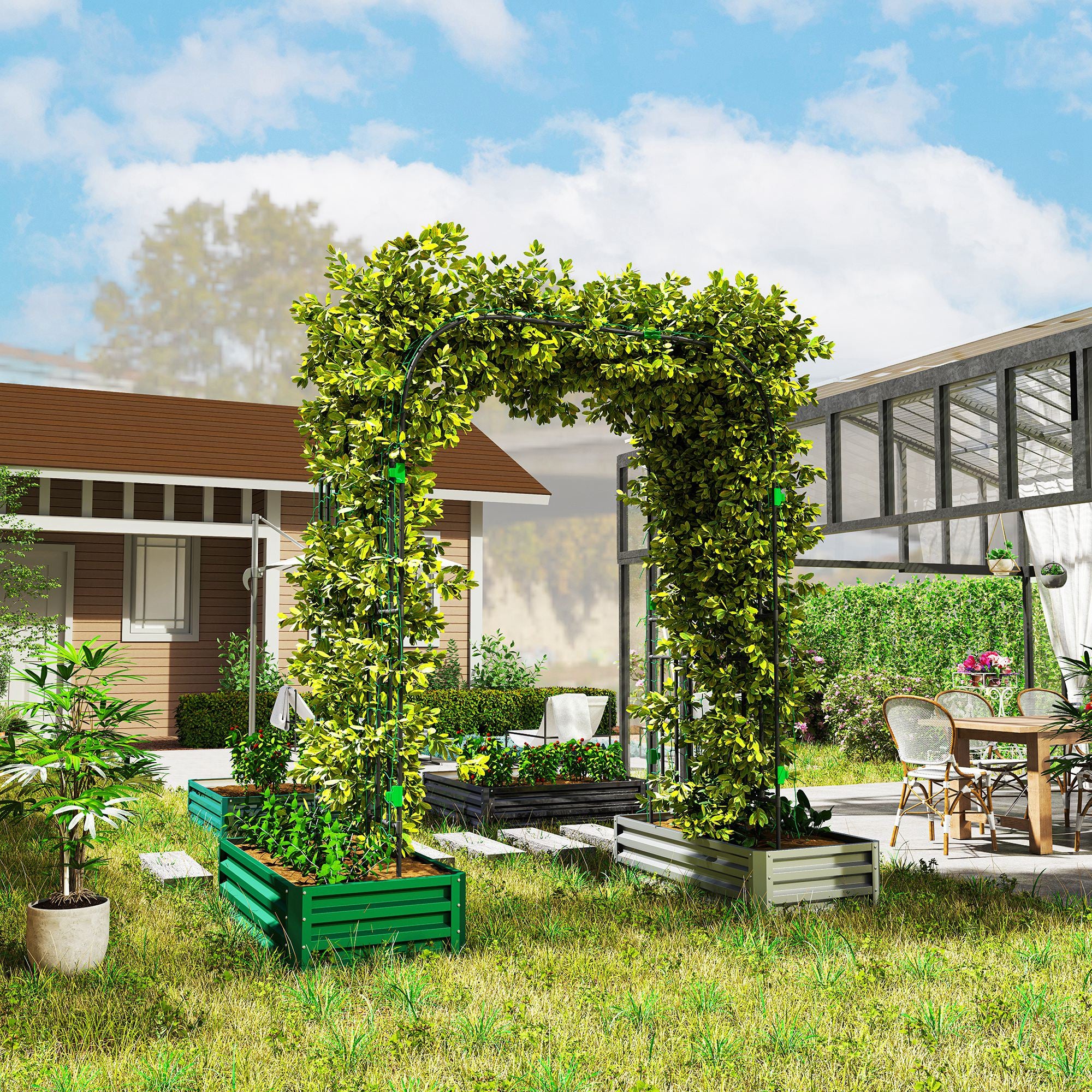 Garden Arch Trellis, 8 FT Tall Metal Plant Trellis Support with Climbing Net, Cucumber Trellis for Climbing Plants - Black - Image 2