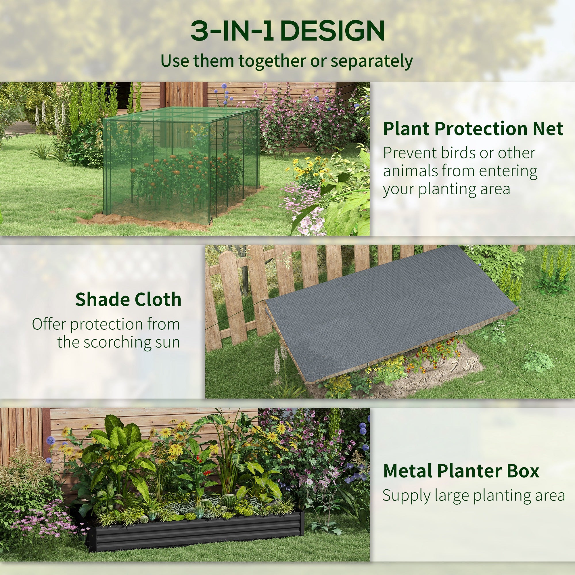 Galvanized Steel Planter Box with Crop Cage and Shade Cloth, Raised Garden Bed for Flowers, Veggies and Herbs, Gray - Dark Gray - Image 4
