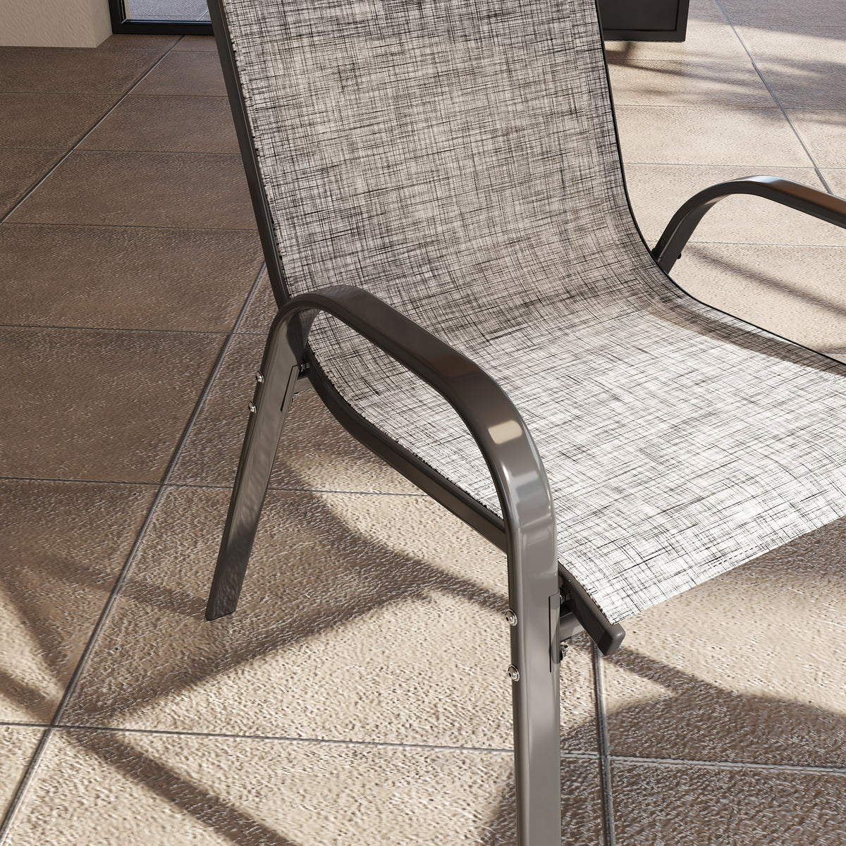 Set of 4 Outdoor Dining Chairs, Stackable Patio Chairs with High Back, Breathable Mesh Seat for Garden Lawn, Mixed Gray