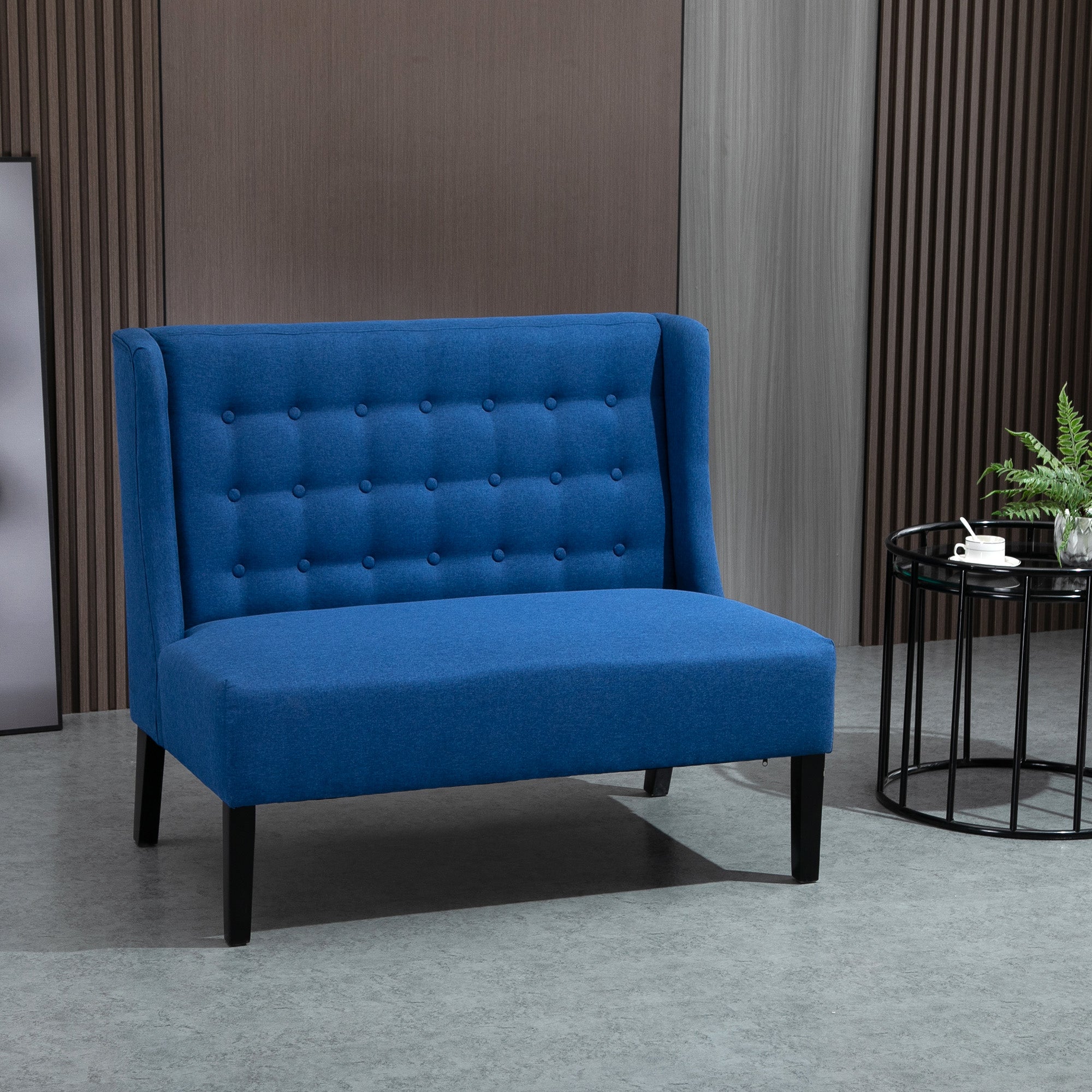 Armless Couch Wingback Double Sofa Linen Fabric Upholstery Button Tufted Loveseat Modern Living Room Settee, Blue
