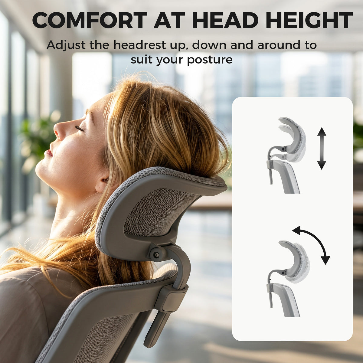 Ergonomic Office Chair with Adaptive Lumbar Support, Reclining Mesh Desk Chair with 2D Headrest, Flip-Up Arms, Gray