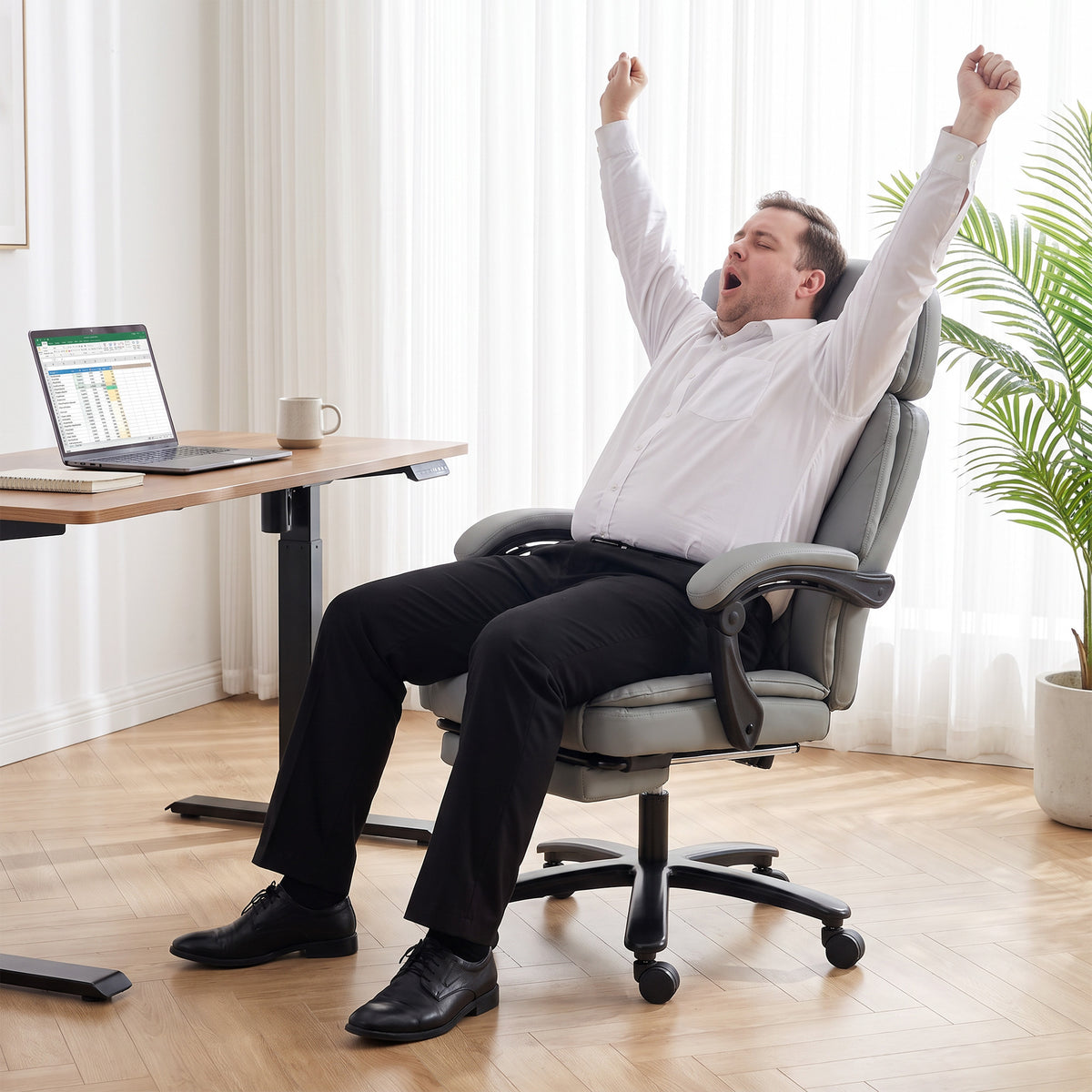 Massage Office Chair with Heat, 400lbs Heavy Duty Desk Chair with Adjustable Headrest, Reclining, Footrest, Light Gray