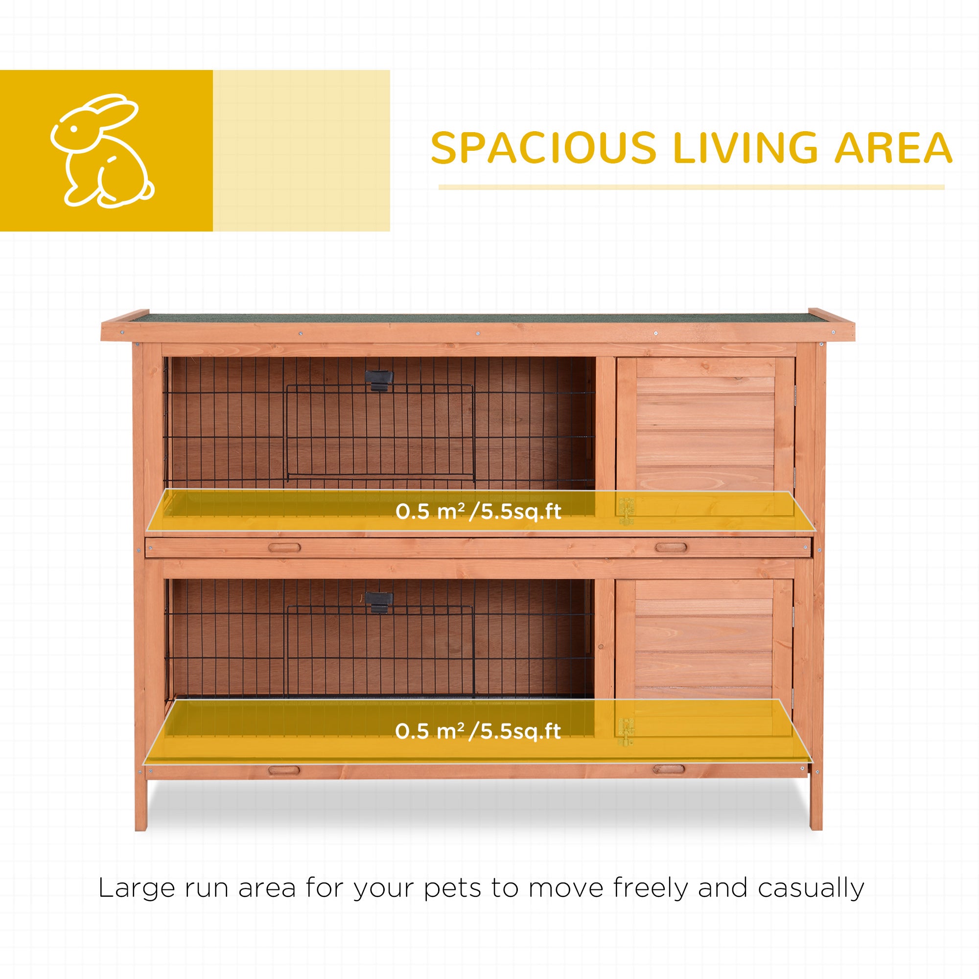 54" 2-Story Large Rabbit Hutch Bunny Cage Wooden Pet House Small Animal Habitat with Lockable Doors, No Leak Tray and waterproof Roof for Rabbits, Chickens, Ducks, Outdoor/Indoor Natural - Orange - Image 4