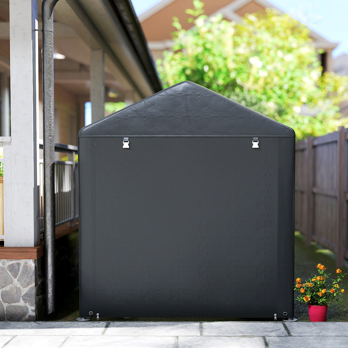 5.2 x 7.2 ft Portable Storage Shed Tent, Heavy Duty Outdoor Shed, Waterproof Garage Shelter with Galvanized Steel Black