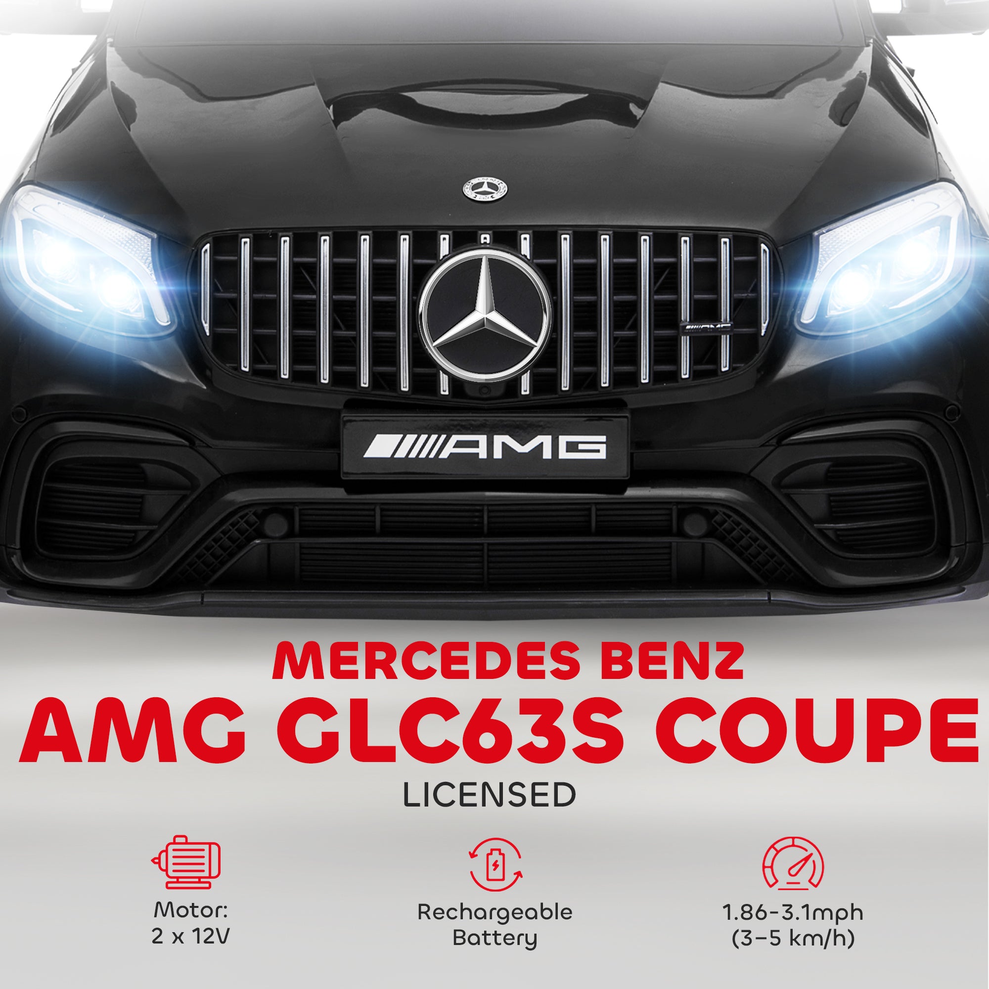 Toddler Ride On Car (Mercedes Benz AMG GLC63S Coupe) Electric Kids Ride On Car with 2 Speed, MP3 Player, Light, Horn, Songs, Suspension - Fun for Toddlers and Kids - Black