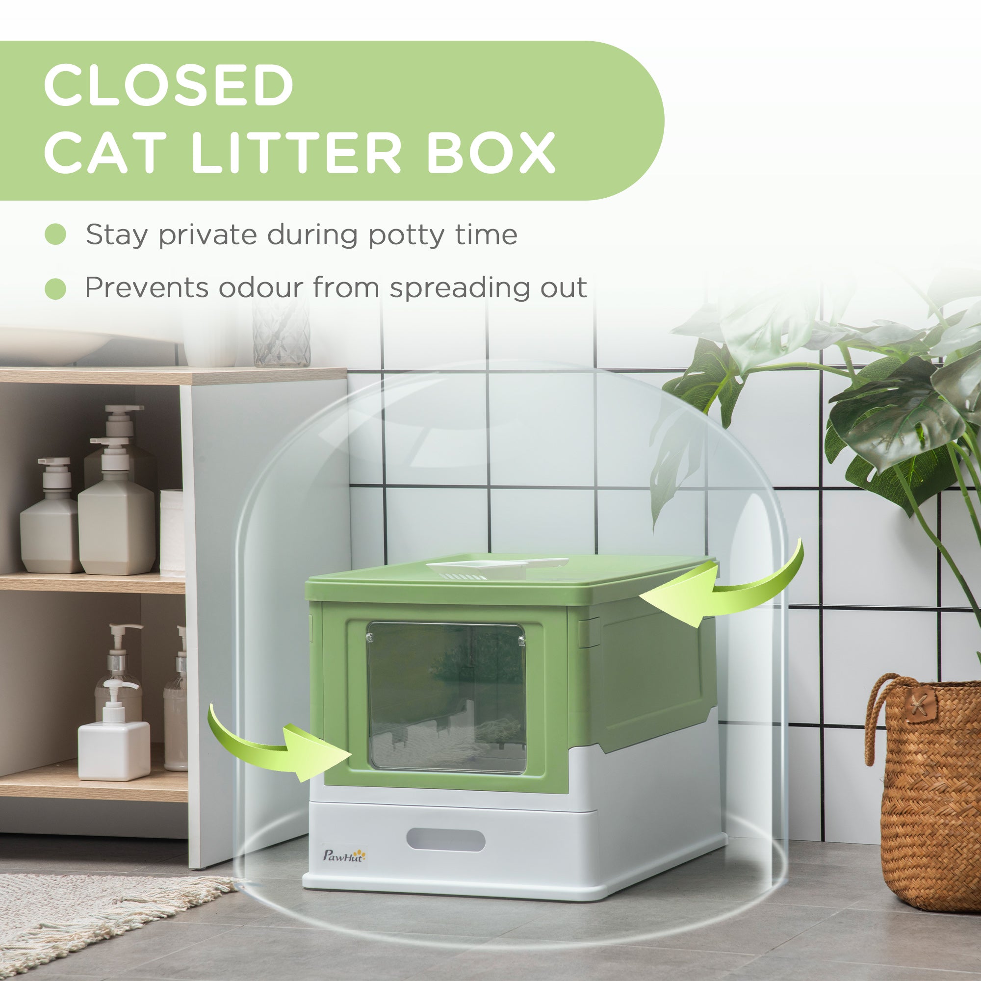 Fully Enclosed Cat Litter Box with Front Entry, Top Exit, Yellowish Green - Yellowish Green - Image 6