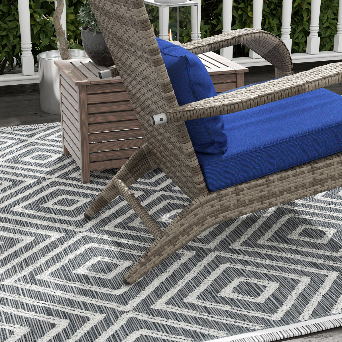 Wicker Adirondack Chair Fire Pit Chair w/ Ottoman & Cushions, Blue
