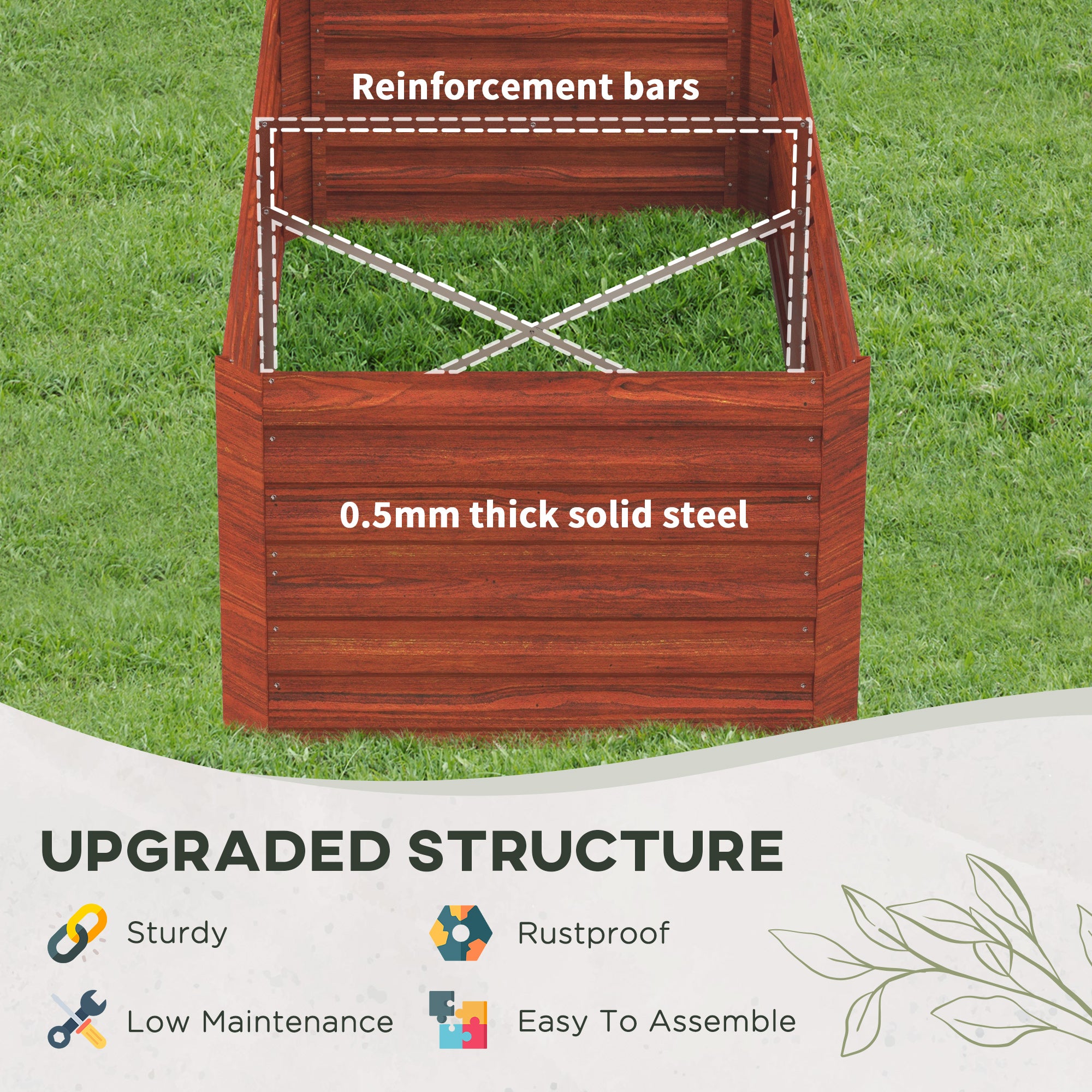 Galvanized Raised Garden Bed, Steel Outdoor Planters with Reinforced Rods, 71" x 36" x 23", Dark Brown - Dark Brown - Image 5