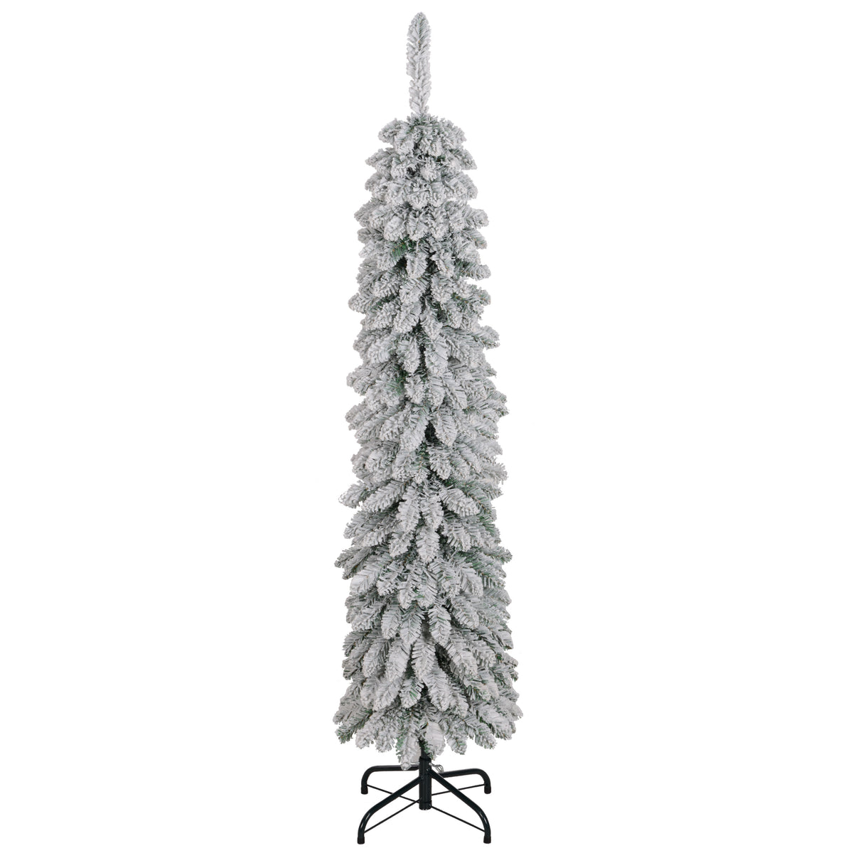 5' Tall Unlit Slim Pencil Xmas Tree, Snow-Flocked Artificial Christmas Tree with Realistic Branches and 301 Tips, Green
