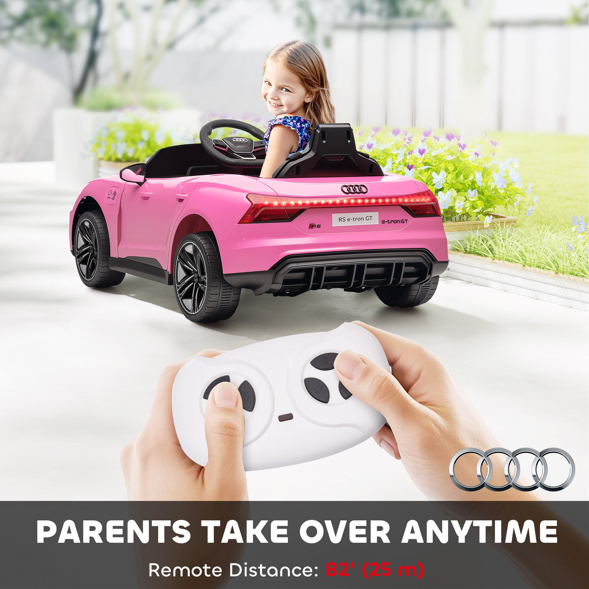Licensed Audi RS e-tron GT 12V Ride On Car Truck for Kids, Electric Car Ride On Vehicle w/Parent Remote Control, Music, Lights, for Toddlers, Pink