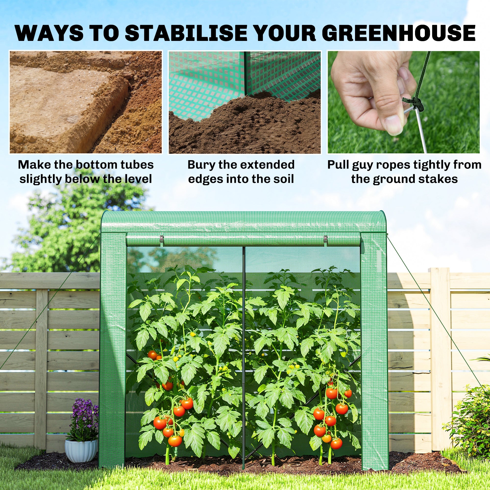 Mini Greenhouse, Portable Greenhouse with Roll-Up Door and 2 Mesh Windows, PE Cover, 78.7" x 29.5" x 74", Green - Green - Image 8