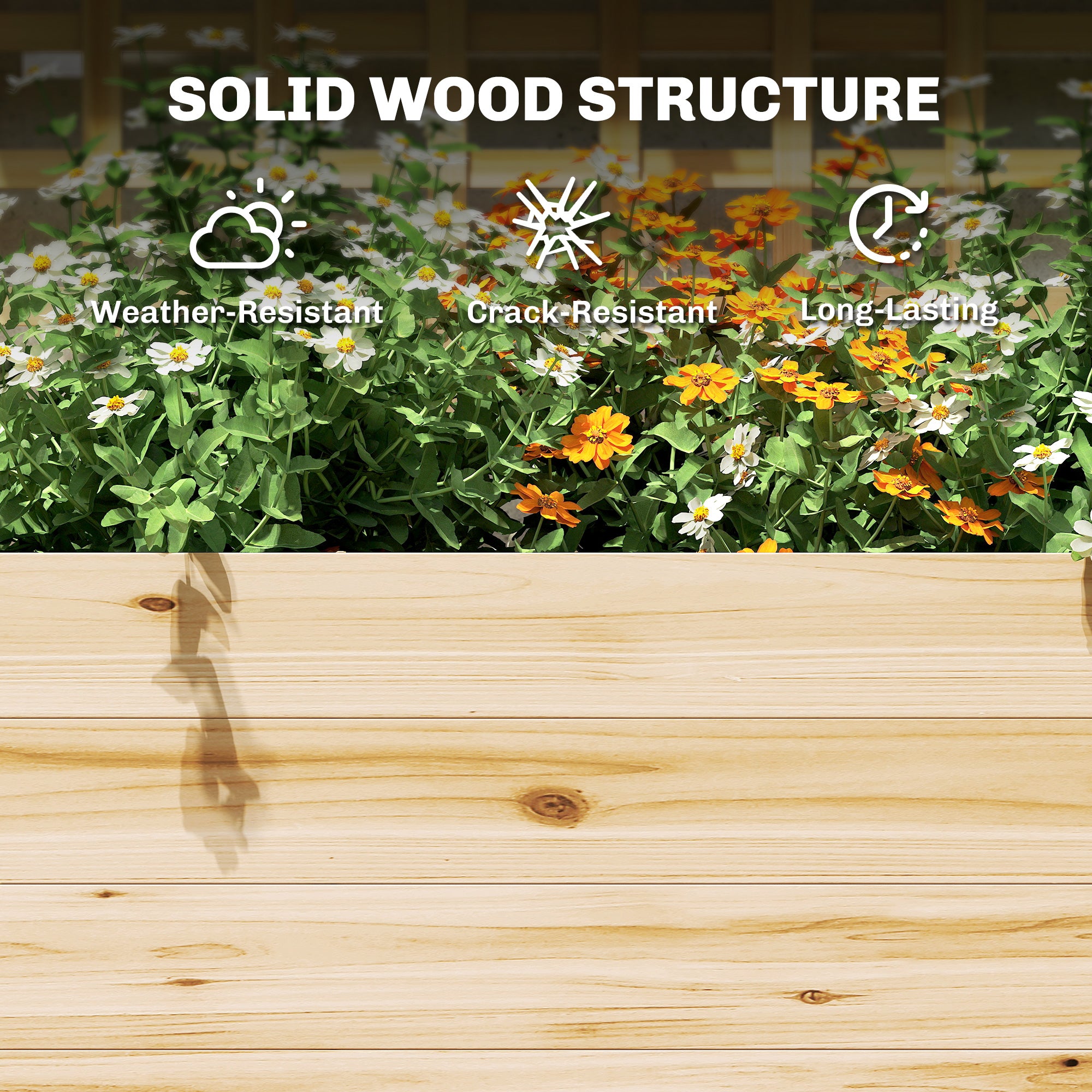 Wooden Raised Garden Bed with Trellis and Roof, Elevated Planter Box with 2 Shelves, Drainage Hole and Liner, Natural - Natural Wood - Image 8