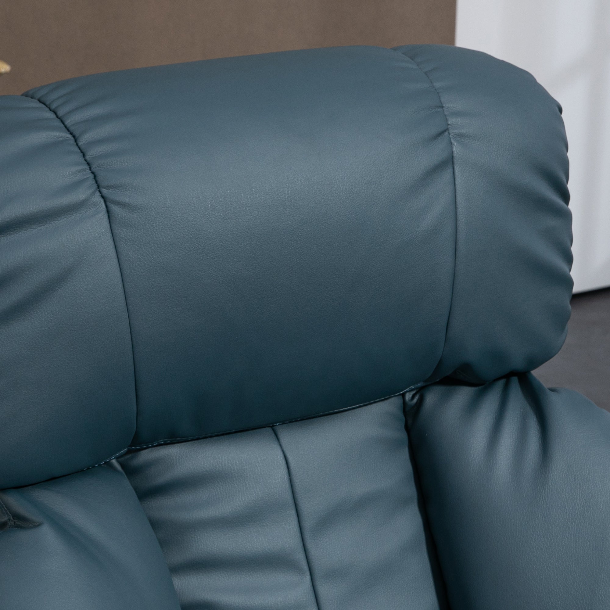 Swivel Recliner with Ottoman, Faux Leather Reclining Chair with Massage, Footstool Remote and Side Pocket, Blue