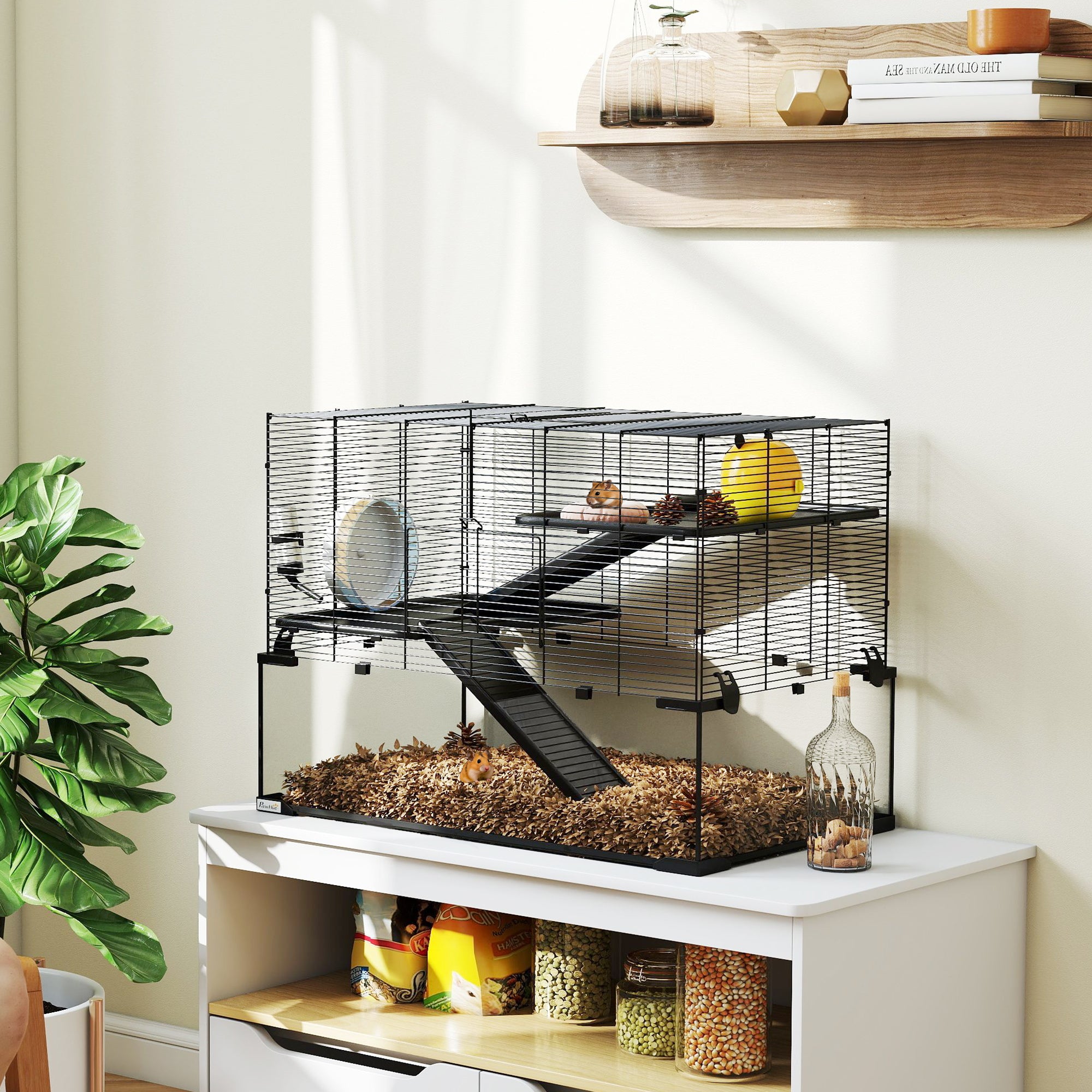 30" Hamster Cage, Gerbil Cage with Glass Basin for Small Hamsters, Black - Black - Image 8