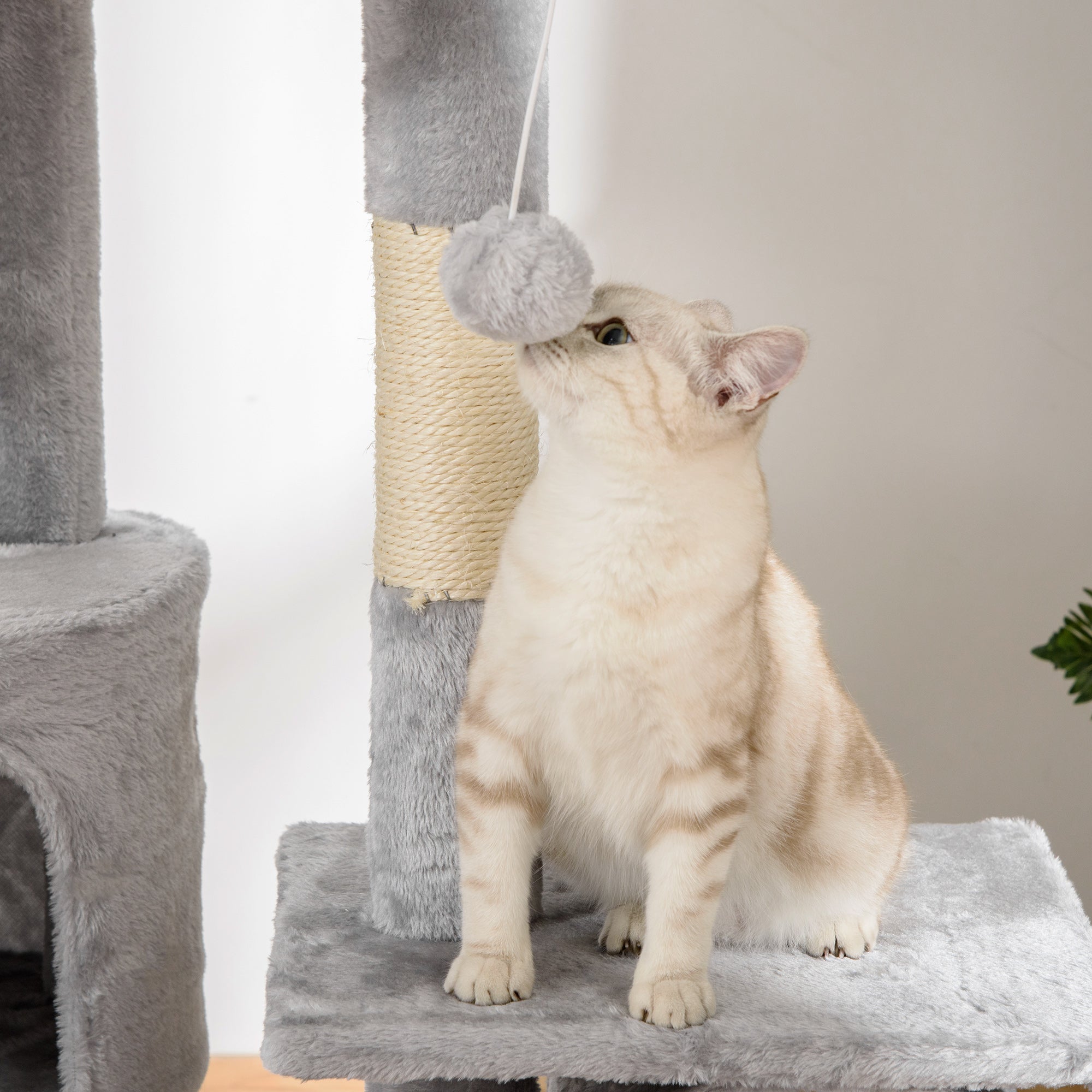 Floor to Ceiling Cat Tree, 94.5-102.5 inch Height Adjustable Cat Climbing Tower with Scratching Posts, Condos, Hammocks - Light Gray - Image 8