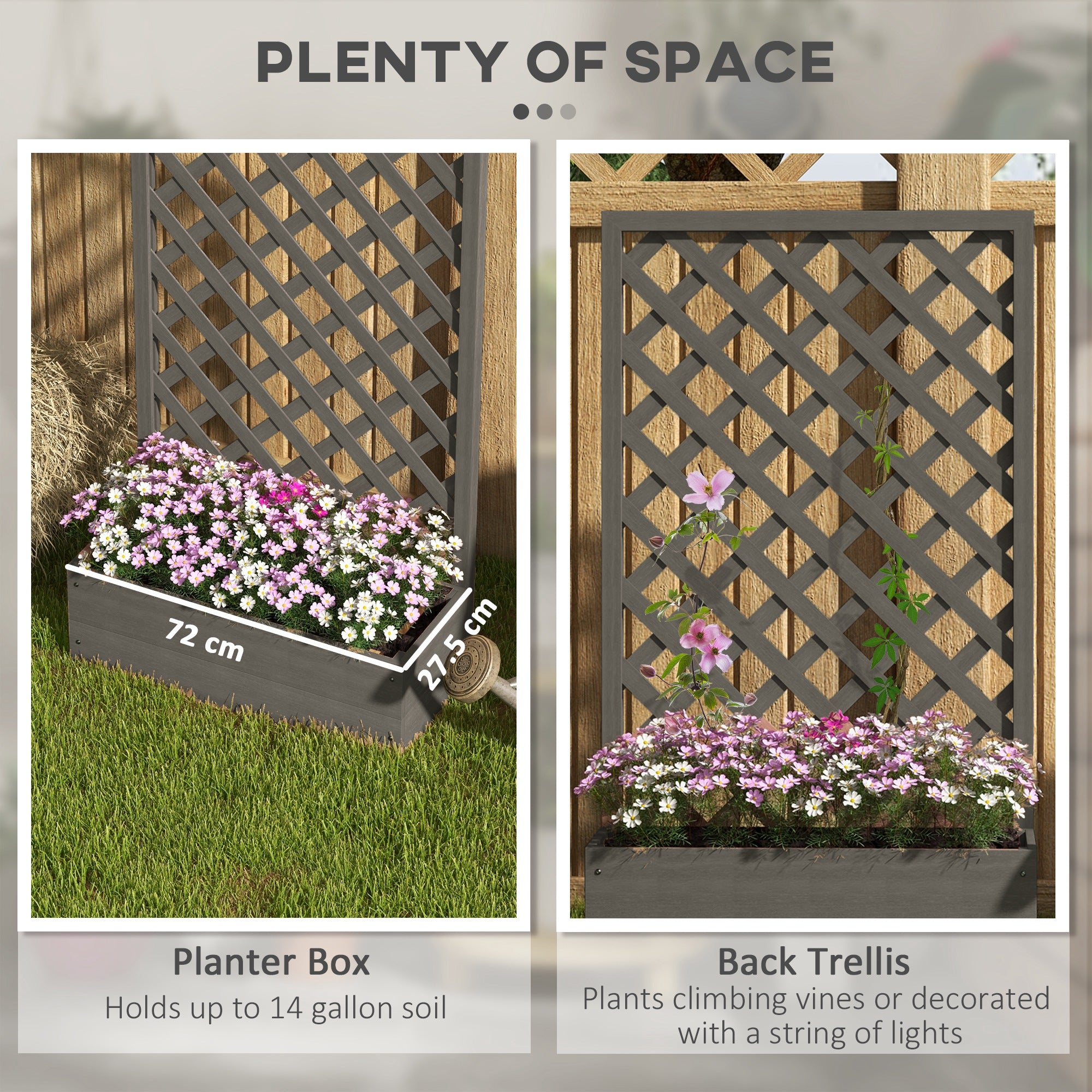 Trellis Planter Box for Climbing Plants, Raised Garden Bed w/ Trellis Lattice for Outdoor Garden, Deck, Backyard, Gray - Dark Gray - Image 4
