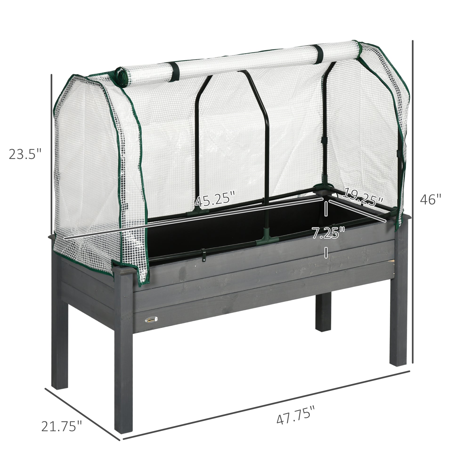 Raised Garden Bed with PE Greenhouse Cover Outdoor Planter Box for Herbs and Vegetables, 48 x 22 x 46 inch, Dark Gray - Dark Gray - Image 3