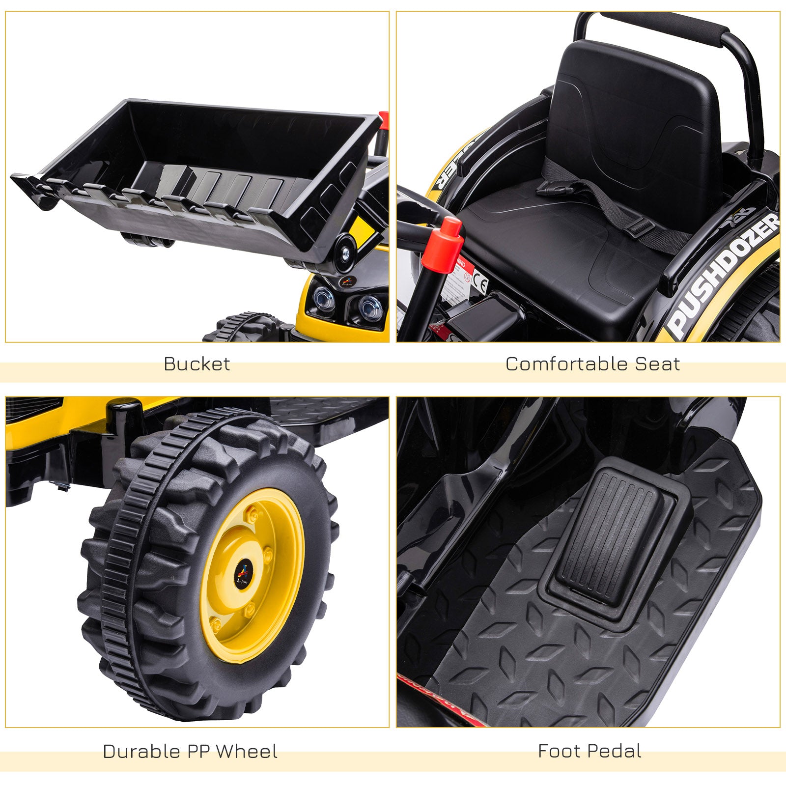 6V Kids Rechargeable Battery Powered Truck with Adjustable Bucket, High/Low Speed Realistic Sound, Yellow