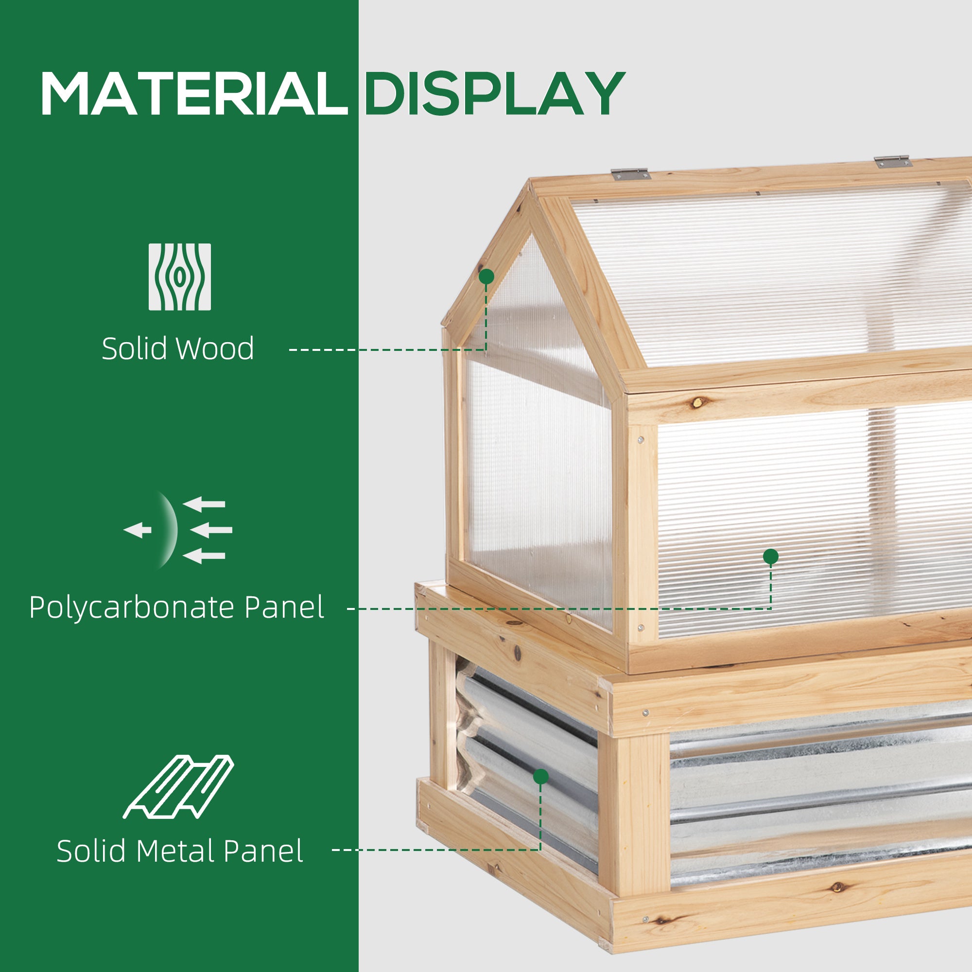 48" x 24" x 32.25" Elevated Planting Beds Garden Wooden Cold Frame Greenhouse Flower Planter Protection Wood - Natural wood finish - Image 6
